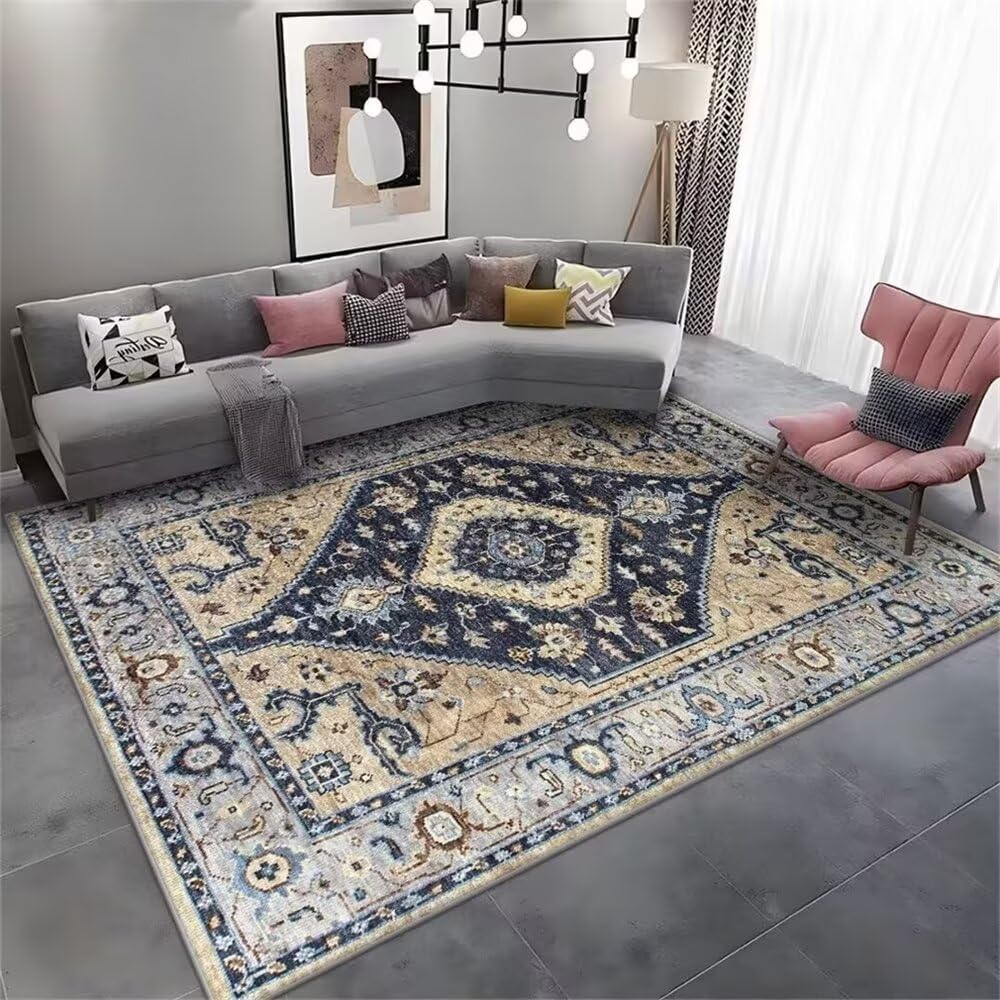 Tapis enfant lavable en machine bleu et jaune pour un entretien facile