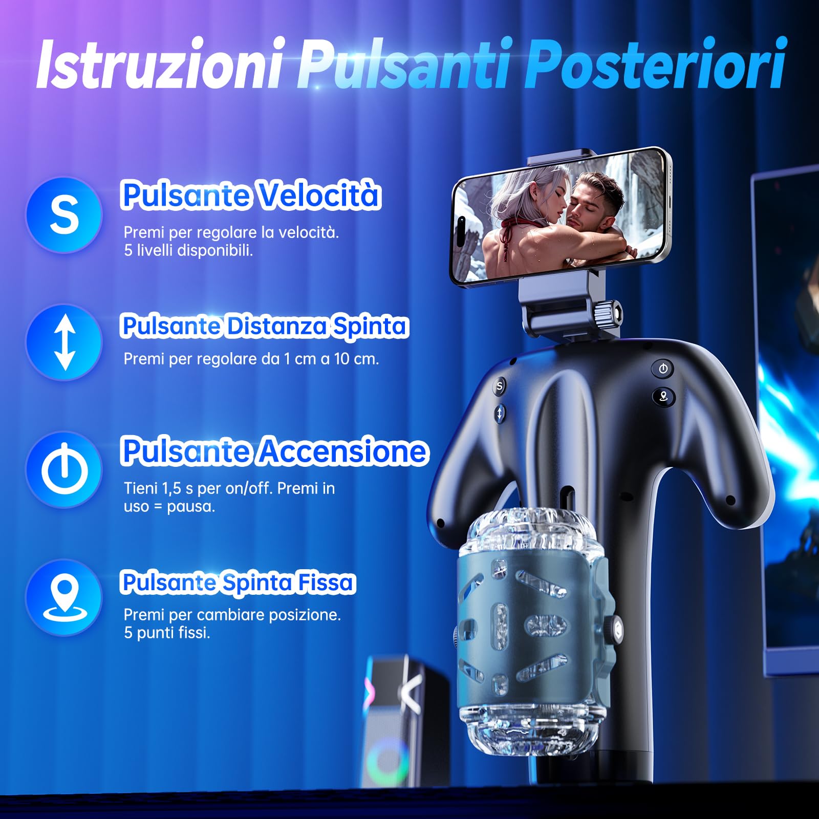 Masturbatore Uomo Masturbatore Maschile Sex Toys - Masturvatore per Uomo con Supporto per Telefono e Pulsanti di Controllo su Entrambi i Lati, 5 Modalità di Spinta & 1-10 cm, Sexytoysys Coppia Sex Toy