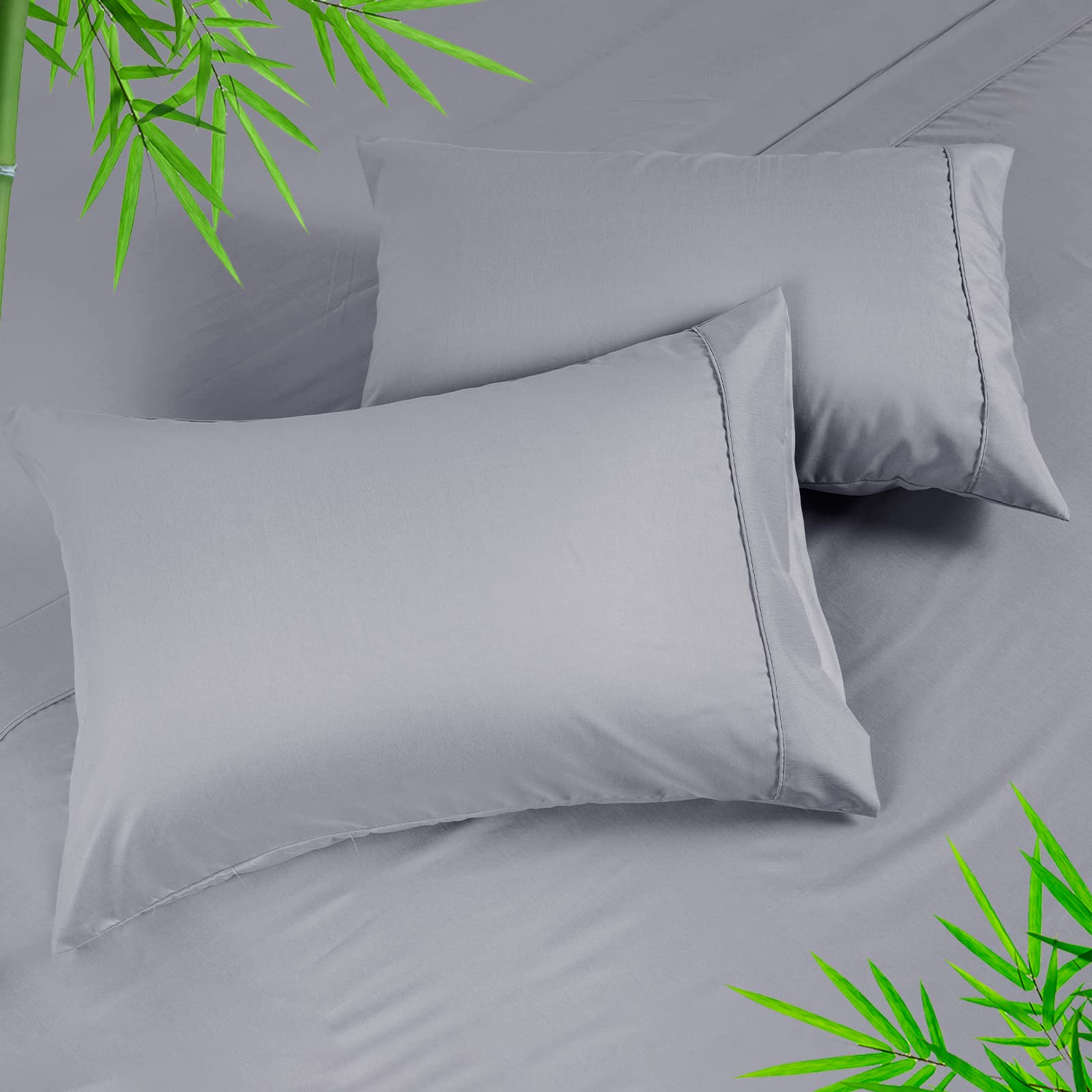 PHF Bamboo Soft Pillowcases Queen Size, 2 Pack Cooling Breathable Pillow Cases, Luxury Silky Smooth Bedding Pillow Covers Collection, 20" x 30", Grey