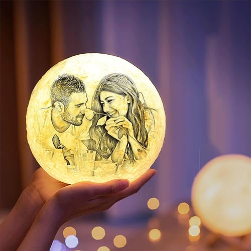 Miniatura 7 de Lámpara de luna 3D personalizable, lámpara LED, 3.9 in, 4.7 in, 5.9 in, 7.1 in, 7.9 in, con soporte, carga USB, 16 colores RGB