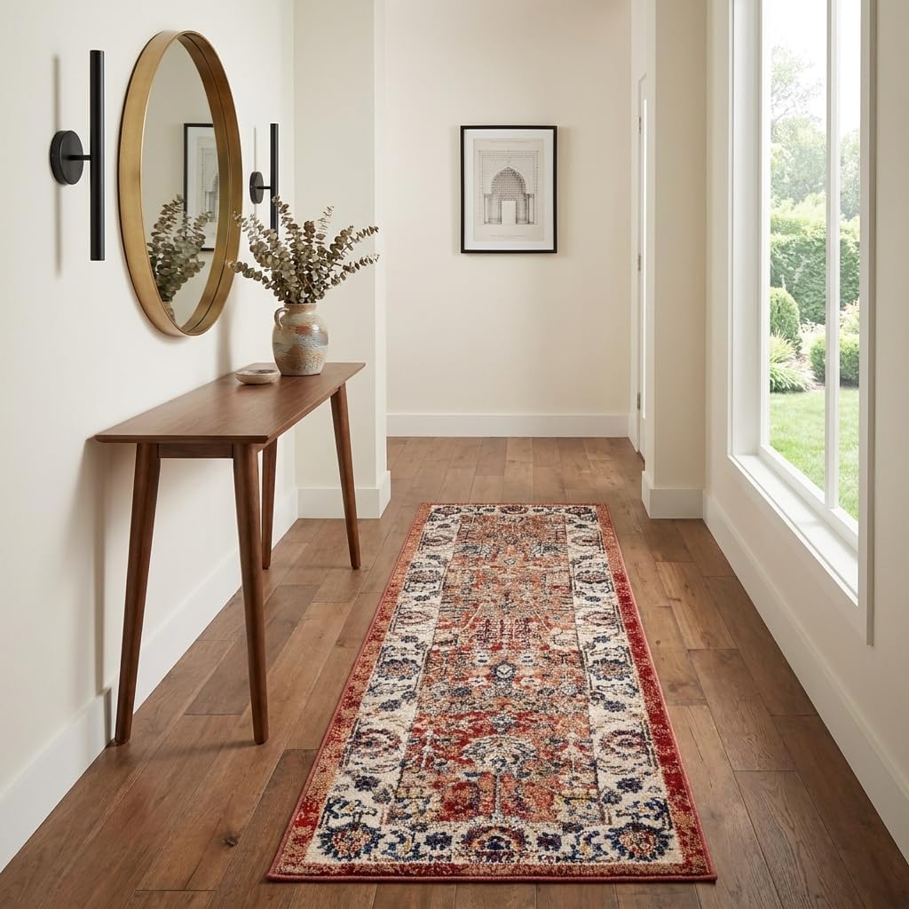 Unique Loom Utopia Collection Traditional Classic Vintage Inspired Area Rug with Warm Hues (2' 0 x 6' 0 Runner, Terracotta/Beige)