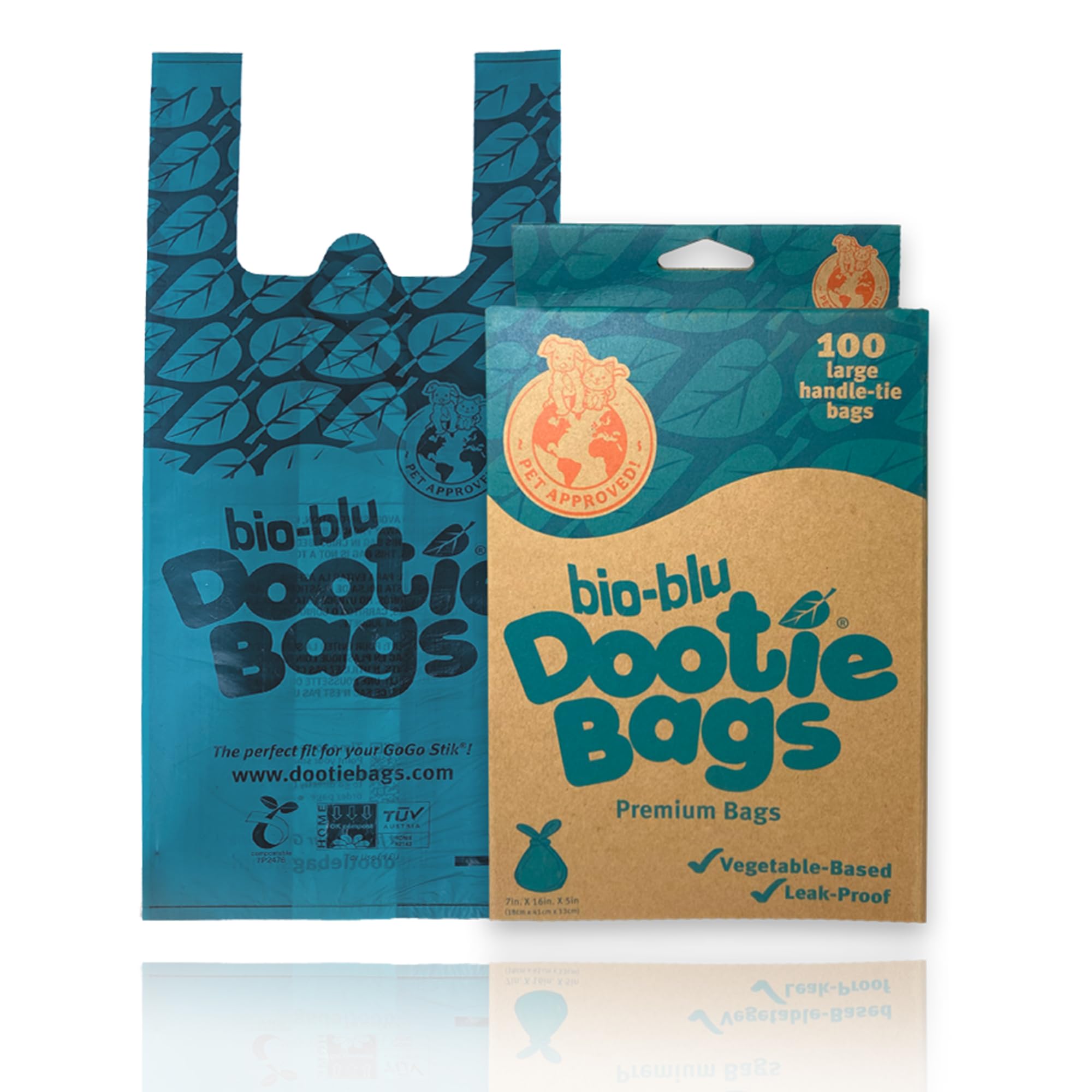 Bio-Blu Dootie Bags®, bolsas de excrementos de alta calidad, medianas y grandes, con asa de corbata E-Z, hechas con material superior, fuerte, a prueba de fugas, 100 unidades. Se adapta a las