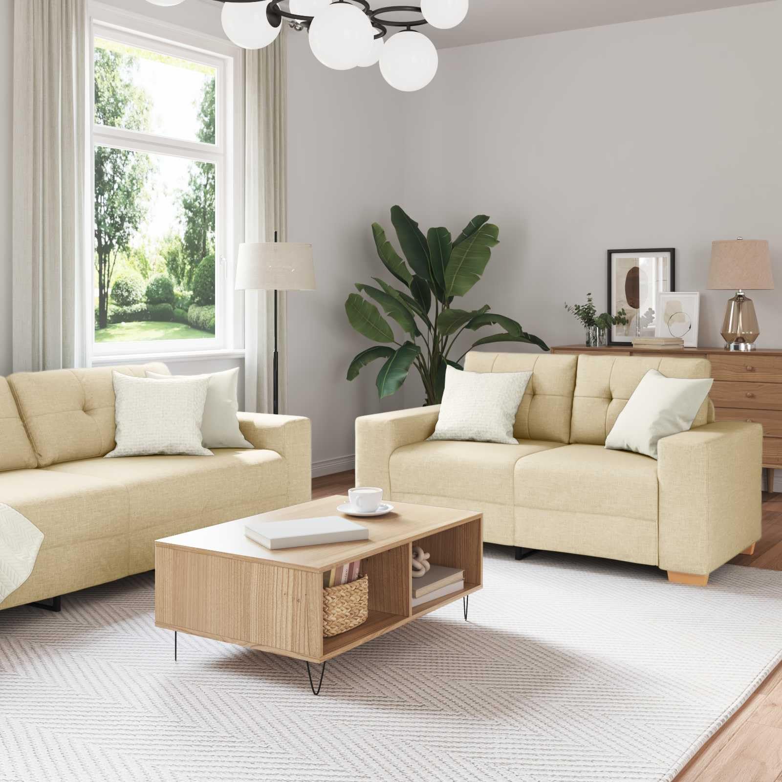 Juego de 2 muebles tapizados con cojines de tela crema para salón, habitación de invitados y oficina, muebles tapizados con amplios reposabrazos, marco resistente, ideal para sentarse