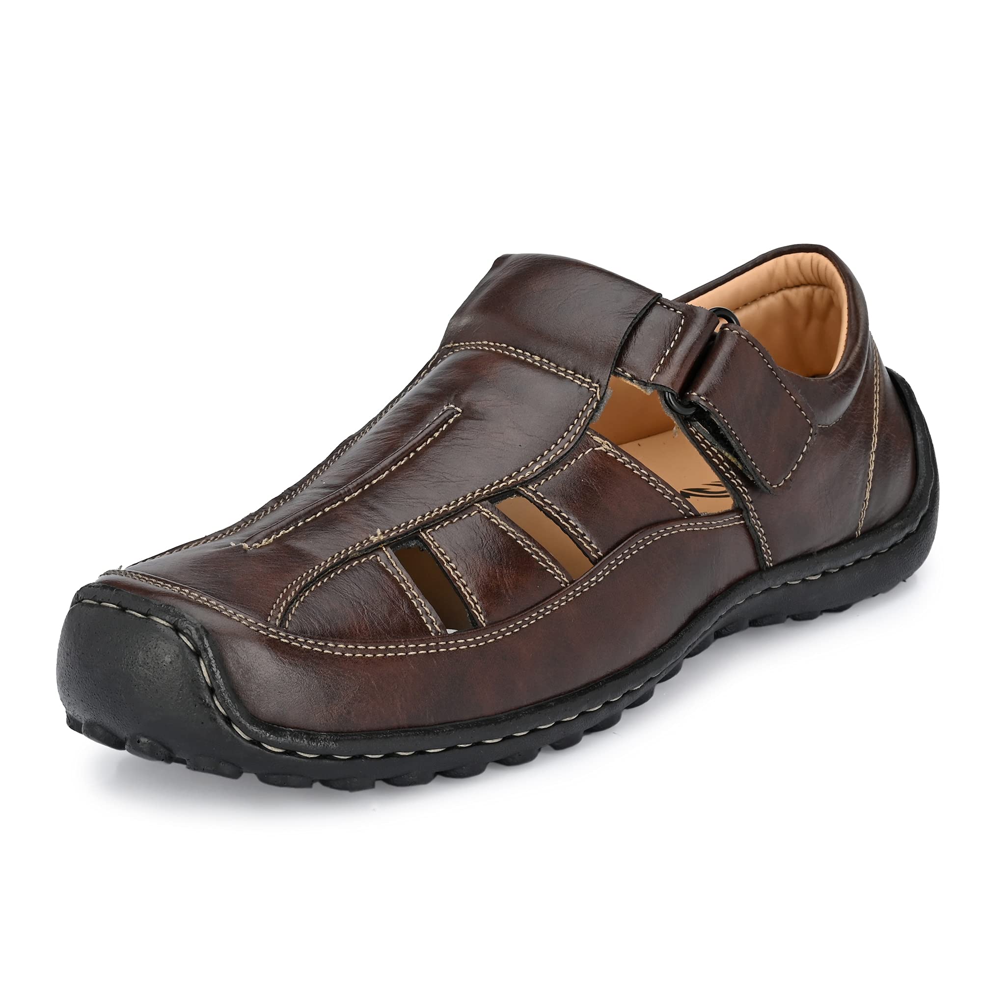 Men's Sandal | Casual Fisherman Adjustable Sandal | Sporty Summer Closed Sandal | Classic Fisherman Sandals | Breathable Leather | Comfortable Toe Sandals with Premium PU Padding (3681)-image-10