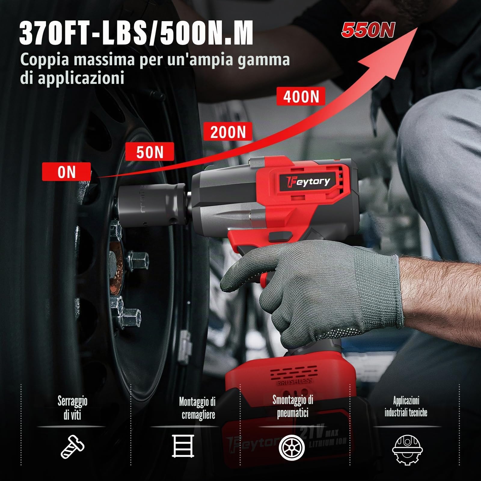 21V Avvitatore a Impulsi Brushless,Chiave Elettrica 3 in 1,3400RPM,550Nm Professional 1/2’’Elevata Avvitatori a Massa Battente, Batteria 4.0Ah, 4 Bussola,12 Punte, Avvitatore Batteria per Auto Casa