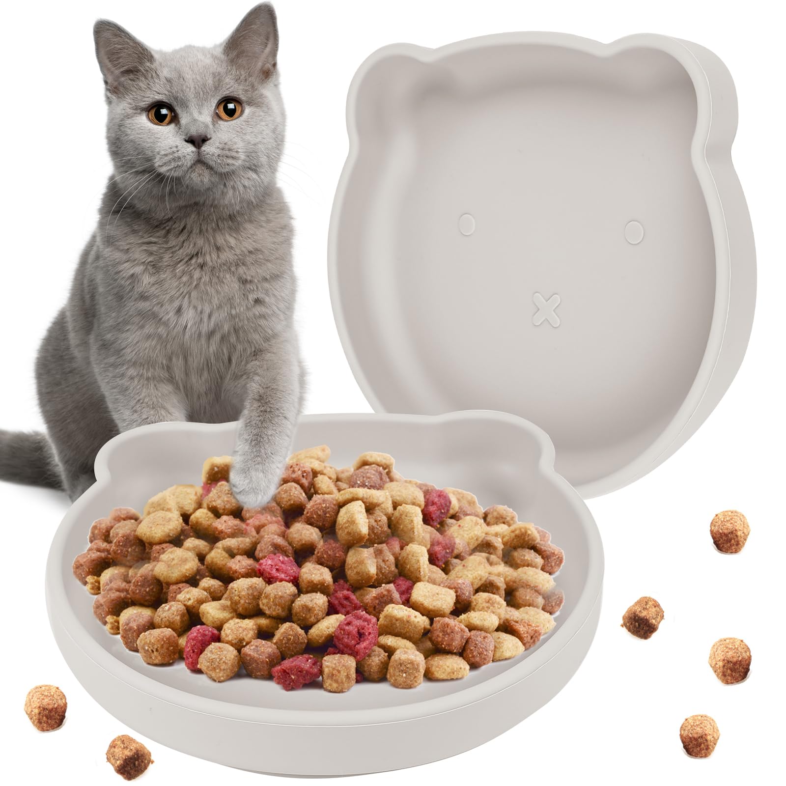 Comedero para gatos, plato de comida para gatos, cuenco plano de silicona para gatos, cuenco plano, cuenco para gatos con ventosa, cuenco de comida para gatos, comedero plano para comida seca y húmeda