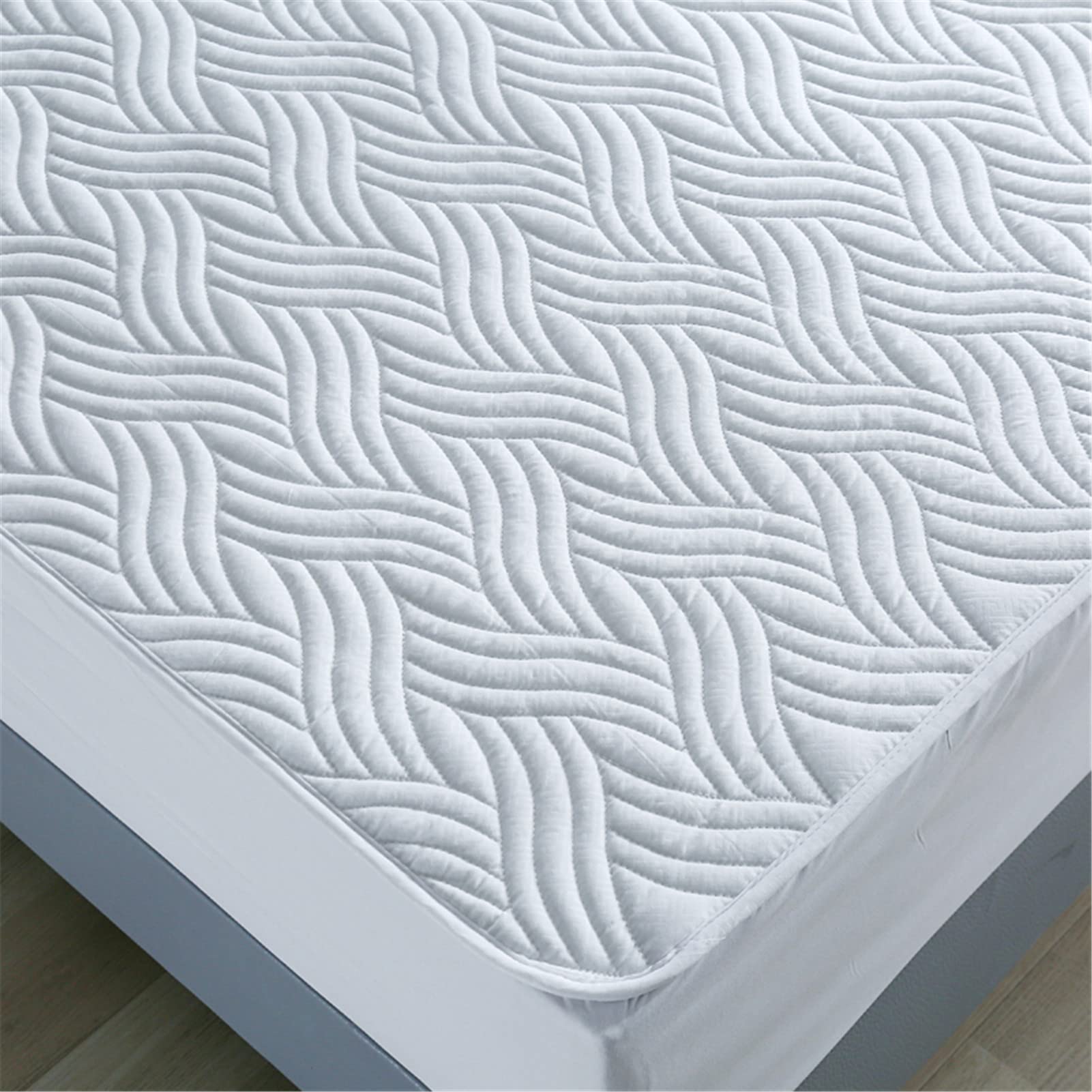 Protector Colchón, Protector de colchón Acolchado con Triple Relleno, Funda Colchon de Rizo Transpirable y Hipoalergénico, Antiácaros (Blanco - A,Thin 135x200cm)