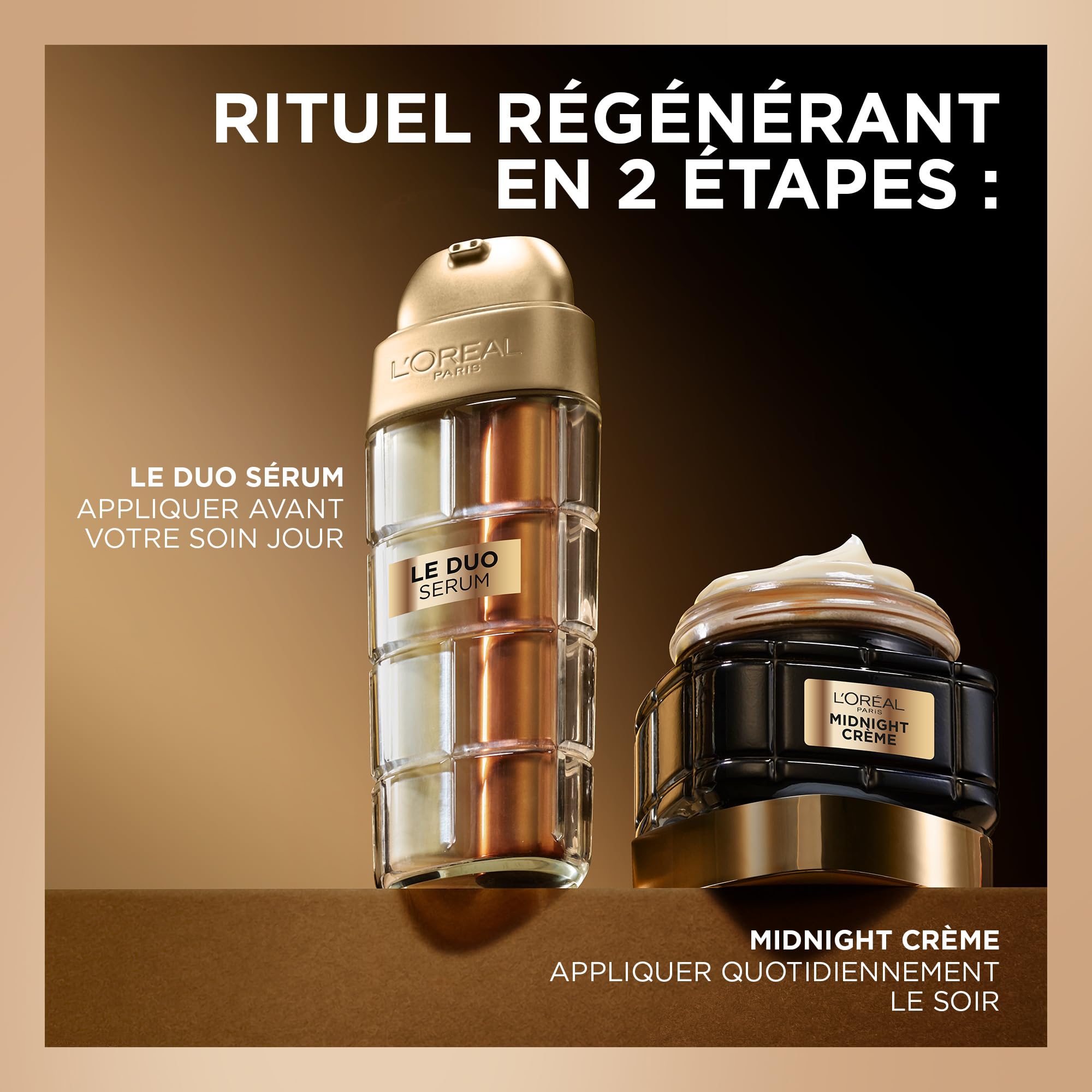 L'Oréal Paris Luksusowe pudełko przeciwstarzeniowe - pomysł na prezent, Midnight Crème and Serum Le Duo - Zabiegi przeciwzmarszczkowe, twarz, komfort, dla gładszej, jędrnej i lśniącej skóry