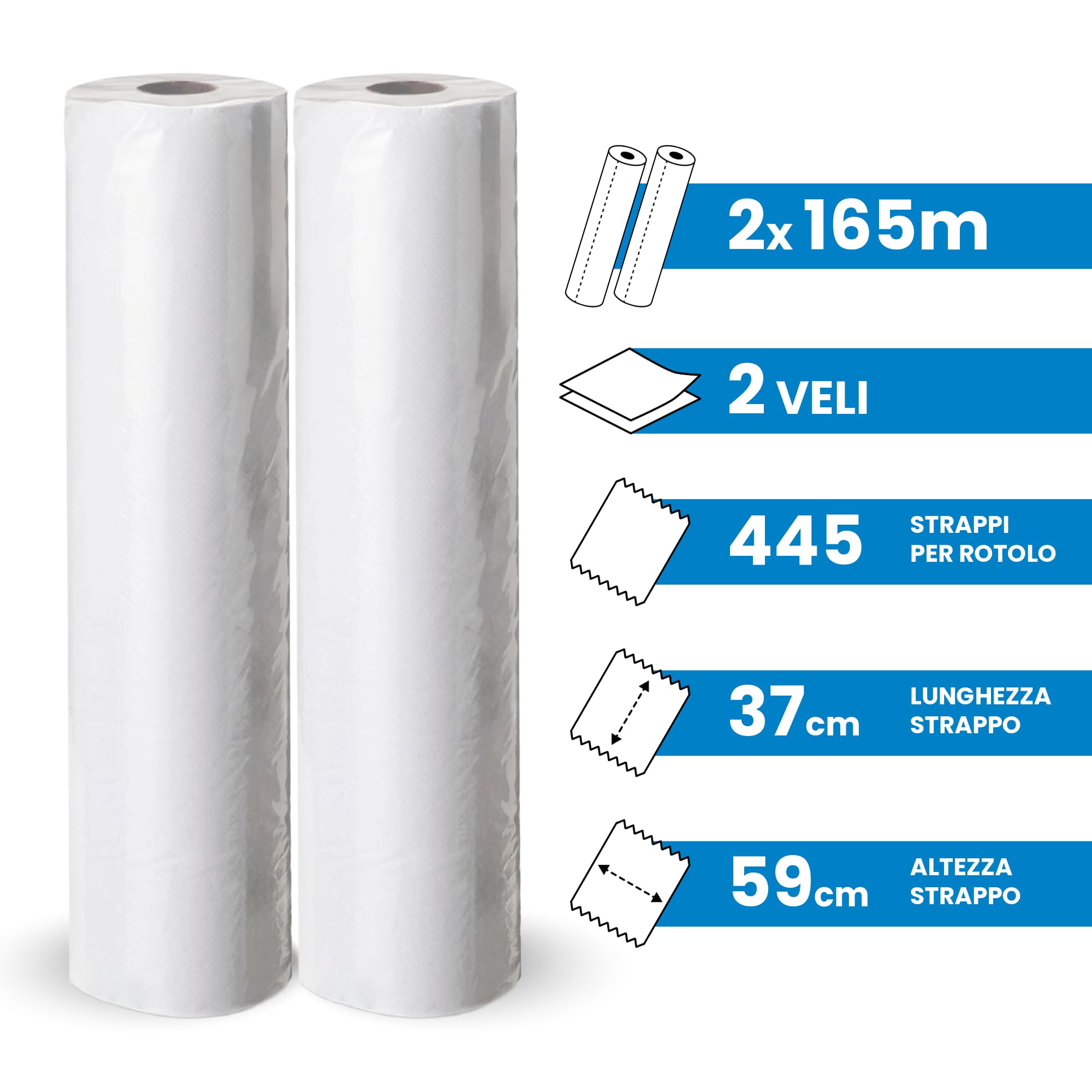 Cubex Professional Drap de lit médical, 2 rouleaux de 165 m x 59 cm, pure cellulose à 2 voiles, doux et absorbant, pour centres esthétiques, SPA, physiothérapeutes