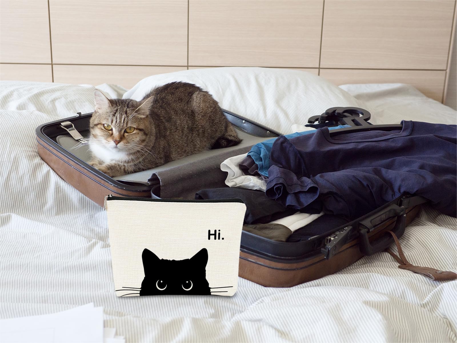 BARPERY Cute Cat Makeup Bag, Kitty Cosmetic Zipper Travel Toiletry Bag, Black Cat Gifts for Women & Teen Girls