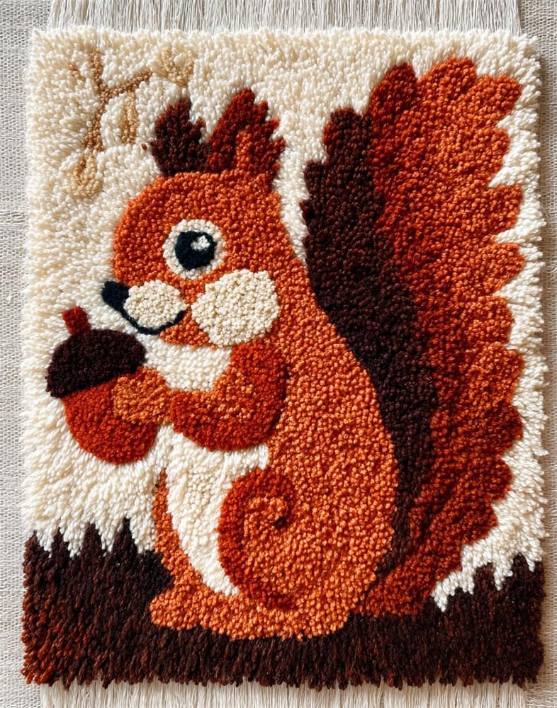 FWRTYCB Latch Hook Rug Kit for Adults Squirrel and nut