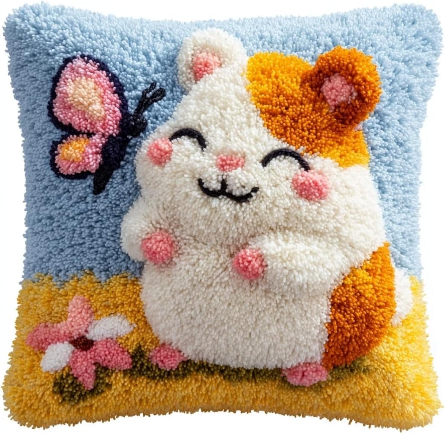 NAHUIGOOD Cross Stitch Cushion Covers Kits, Beginners Latch Hook Pillow Kit Pre-Printed Latch Hook Rug Kits Cross-Stitch Embroidery Cushion for Home Sofa Decoration 43X43CM Cute Guinea Pig