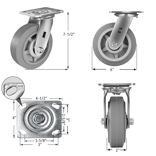 Miniatura 2 de Ruedas de goma de 6 pulgadas (banda de rodadura plana) - Ruedas resistentes, ruedas industriales - con capacidad de hasta 600 libras - Uso para