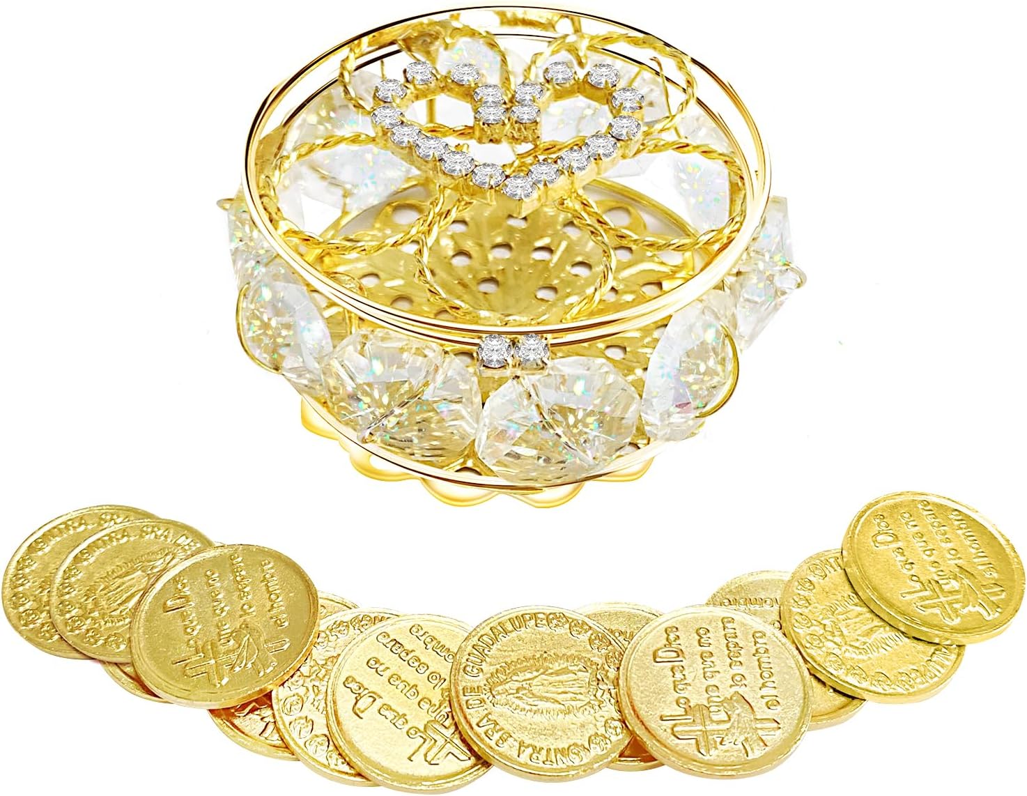Wedding Arras Coins Set,Arras De Boda Catolica,Arras Para Boda Catolica Decoracion Gold Gift Box with 13 Virgen of Guadalupe Coins,Arras De Boda Cristiana,Mexican Wedding Accessories for Ceremony