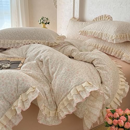 Miniatura 38 de VM VOUGEMARKET - Juego de funda de edredón romántica con encaje y patrón de flores rosas, Queen, suave, ligera, de microfibra lavada, estilo de #