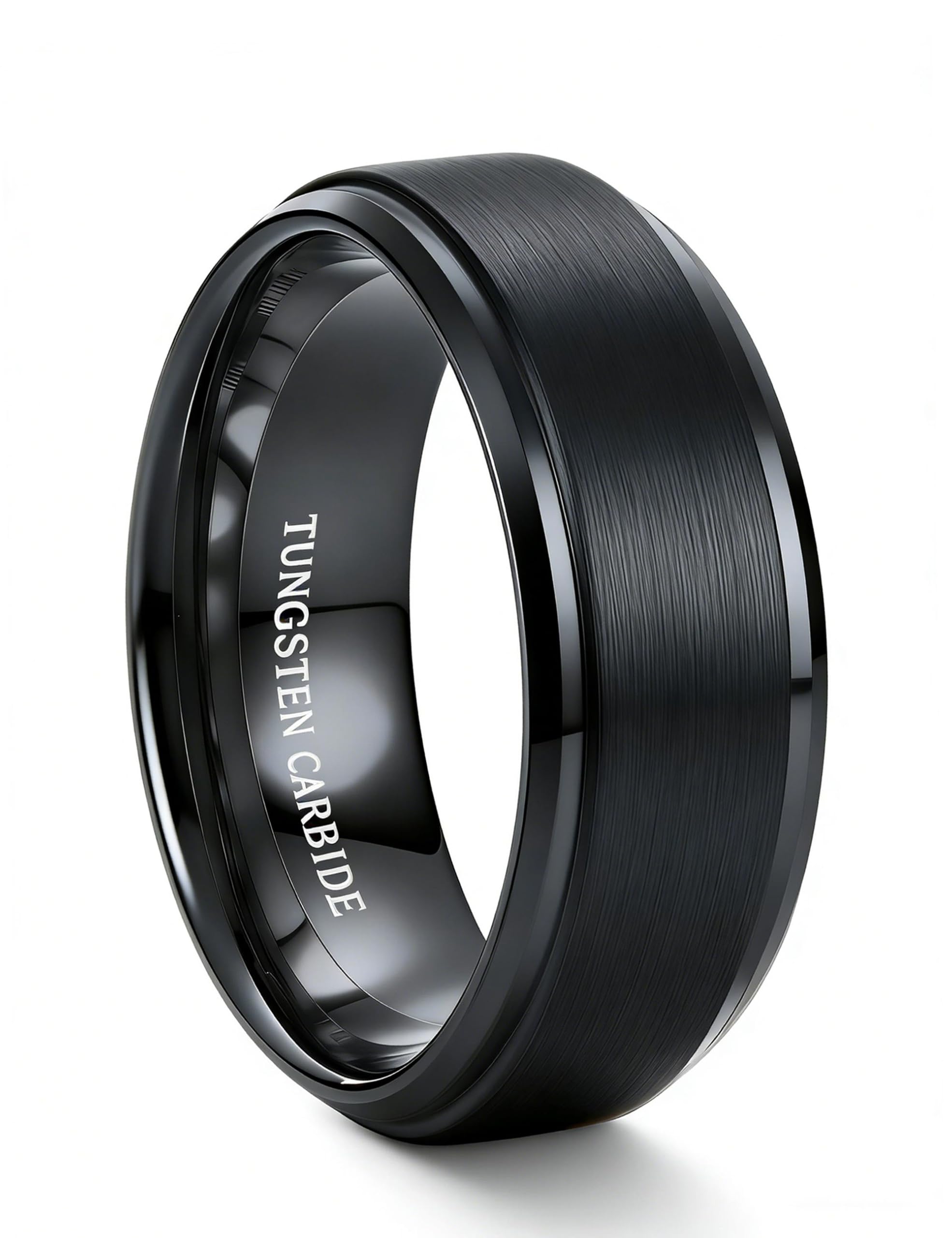 tungary 8mm Wedding Rings for Men Brushed Matte Tungsten Carbide Wedding Bands Black Silver 18K Gold Plated Engagement Promise Men Ring Size 6-14-picture-52