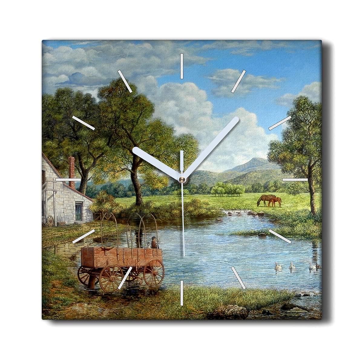 Horloge sur toile 30x30cm paysage de montagne Coloray pour la décoration du salon