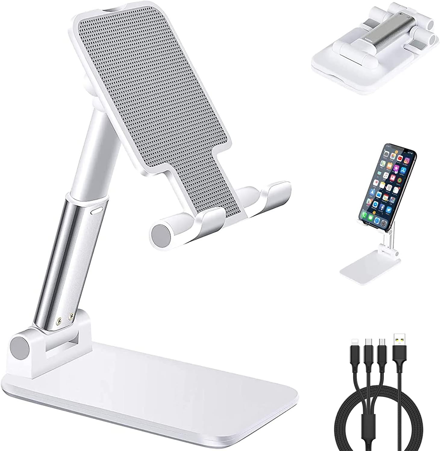 HULPPRE Cell Phone Holder Stand for Desk, Foldable Mobile Phone Holder Stand, Angle&Height Adjustable Mobile Stand for Desk, Compatible with All Mobile Phones