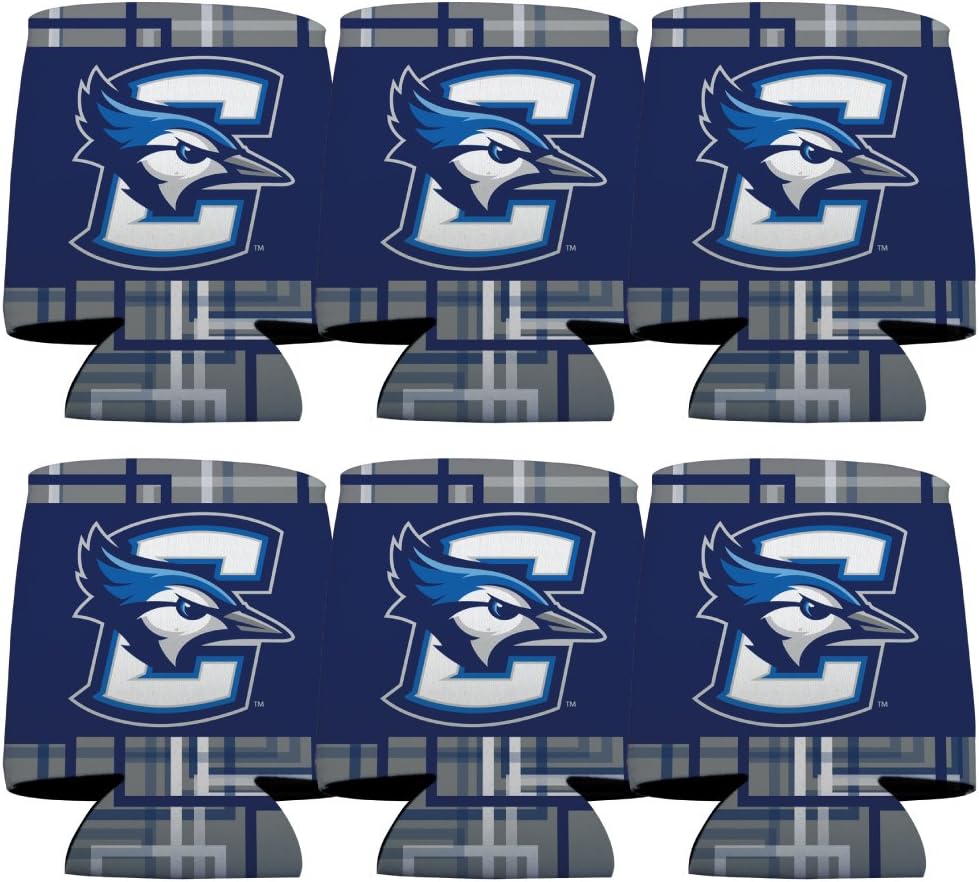 VictoryStore Can Coolers – Creighton University Squares Design – Set of 6 Foldable Drink Sleeves for 12oz Cans & 12–16oz Bottles – Team Spirit Beverage Coolies – Reusable & Durable