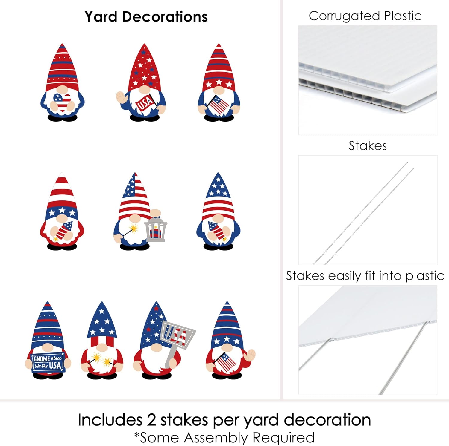 Big Dot of Happiness Patriotic Gnomes - Lawn Decorations - Outdoor Memorial Day, 4th of July and Labor Day Gnome Party Yard Decorations - 10 Piece