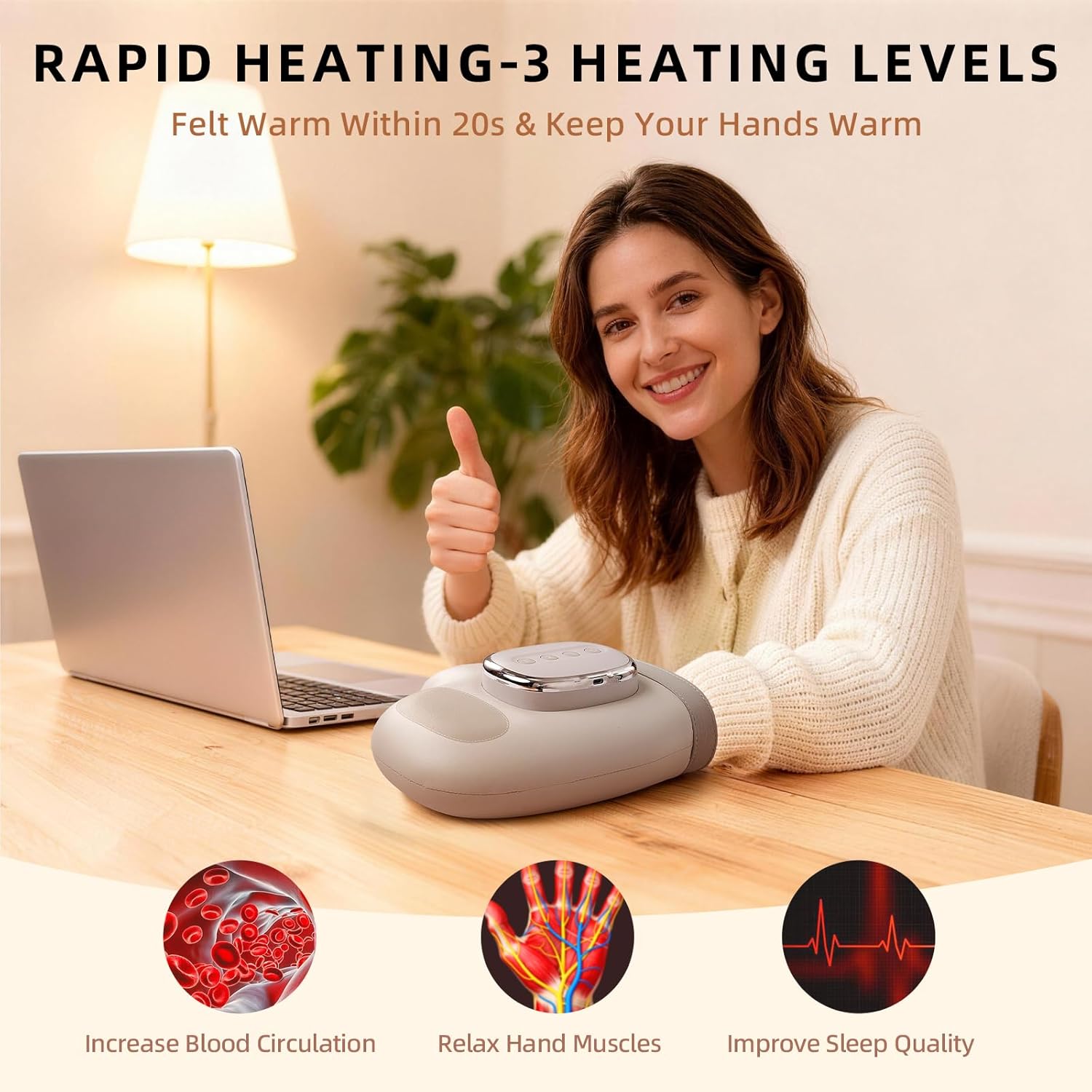 Cordless Hand Massager with Heat and Compression for Arthritis Carpal Tunnel, 3 Massage Modes 3 Heating Levels 5 Intensities Hand Massage Helps Soothe Hand Fatigue, Gift for Women Men