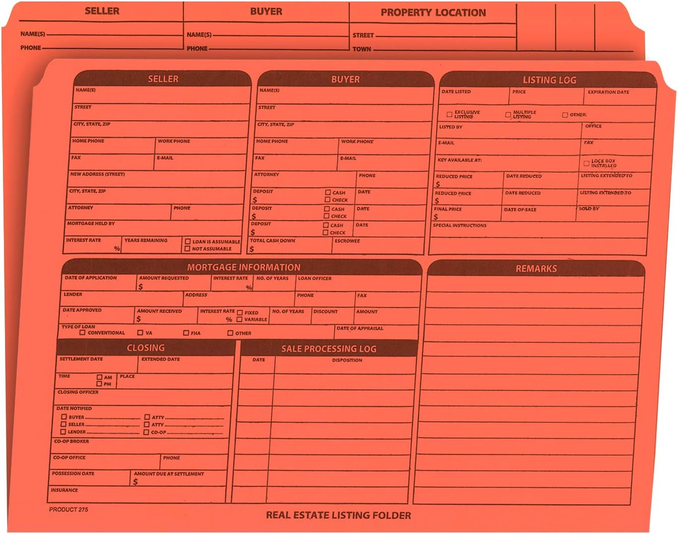 NextDayLabels - Real Estate Listing Folder - Right Panel List, Pre-Printed on Durable Card Stock with Closing Checklist and Color-Coded Dots for Organizing (Orange, Letter Size | Pack of 25)