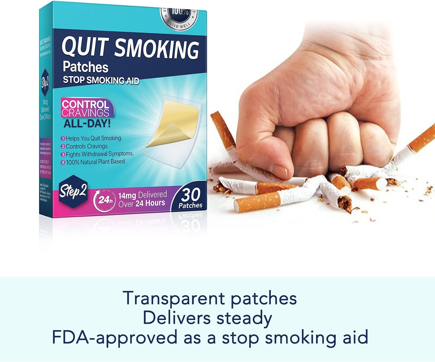 Step 2 Quit Smoking Patches, 14mg Stop Smoking Aids Patches, 30 Count Quit Smoking Stickers that Work with 2 Weeks, Helping Quit Patch, Easy & Effective Anti-Stickers