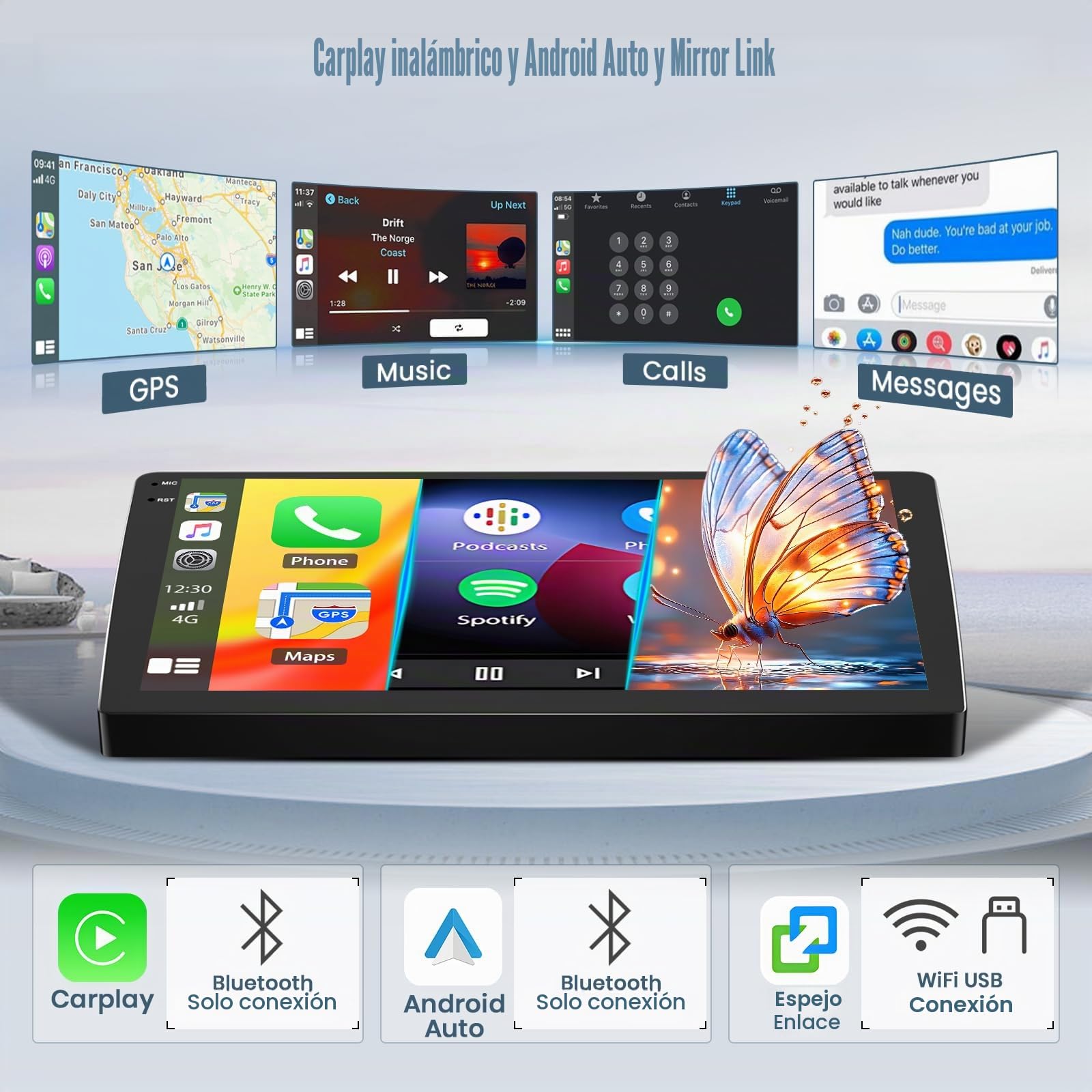 Roinvou 4+128G Radio Android para Peugeot 307 2002-2013 Wireless Carplay Android Auto, 9 Pulgadas Incell Pantalla Táctil Estéreo Radio con GPS Bluetooth EQ WiFi RDS FM SWC Cámara Trasera