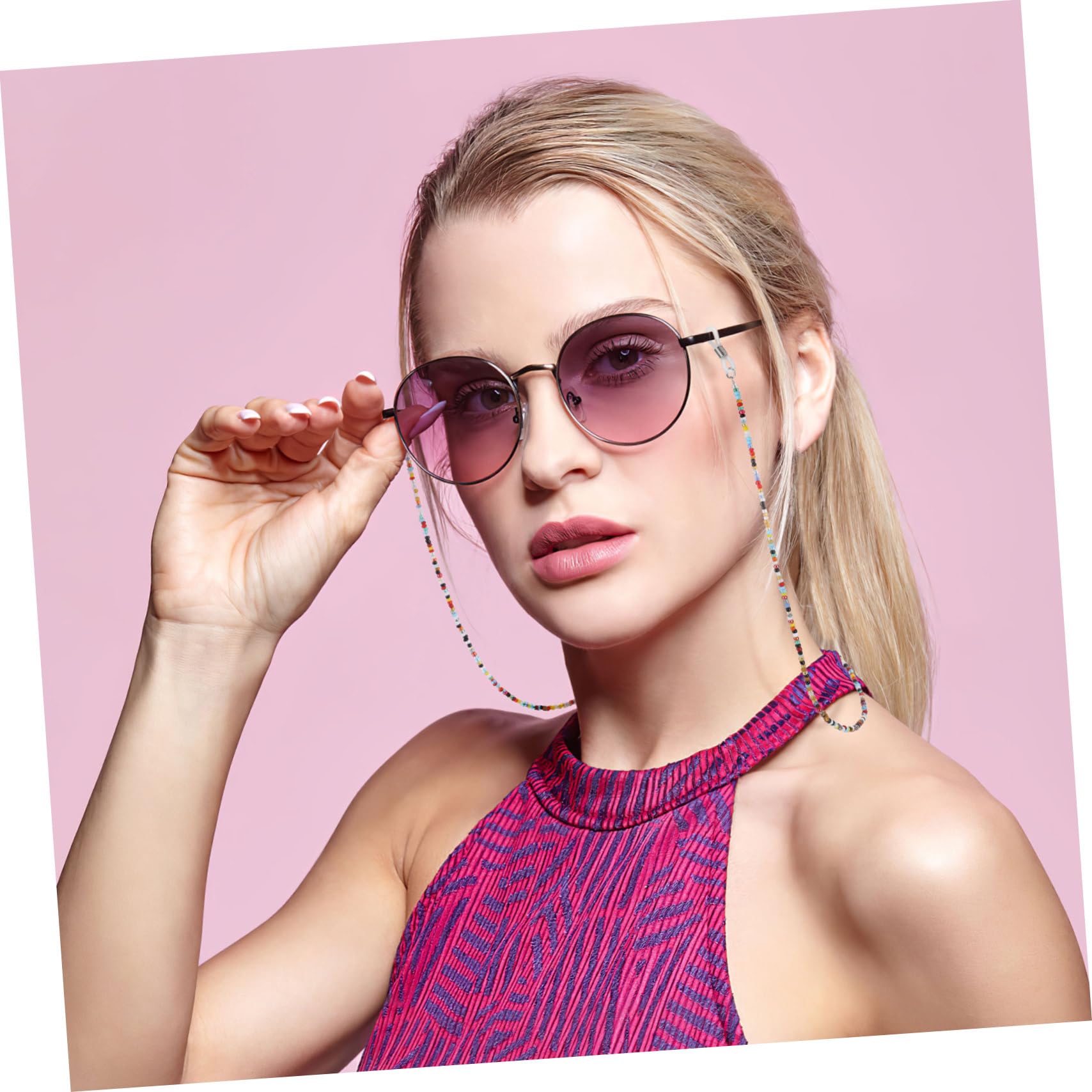 Cadena para Gafas Antideslizante de Plástico Cuentas de Colores, 2 Piezas