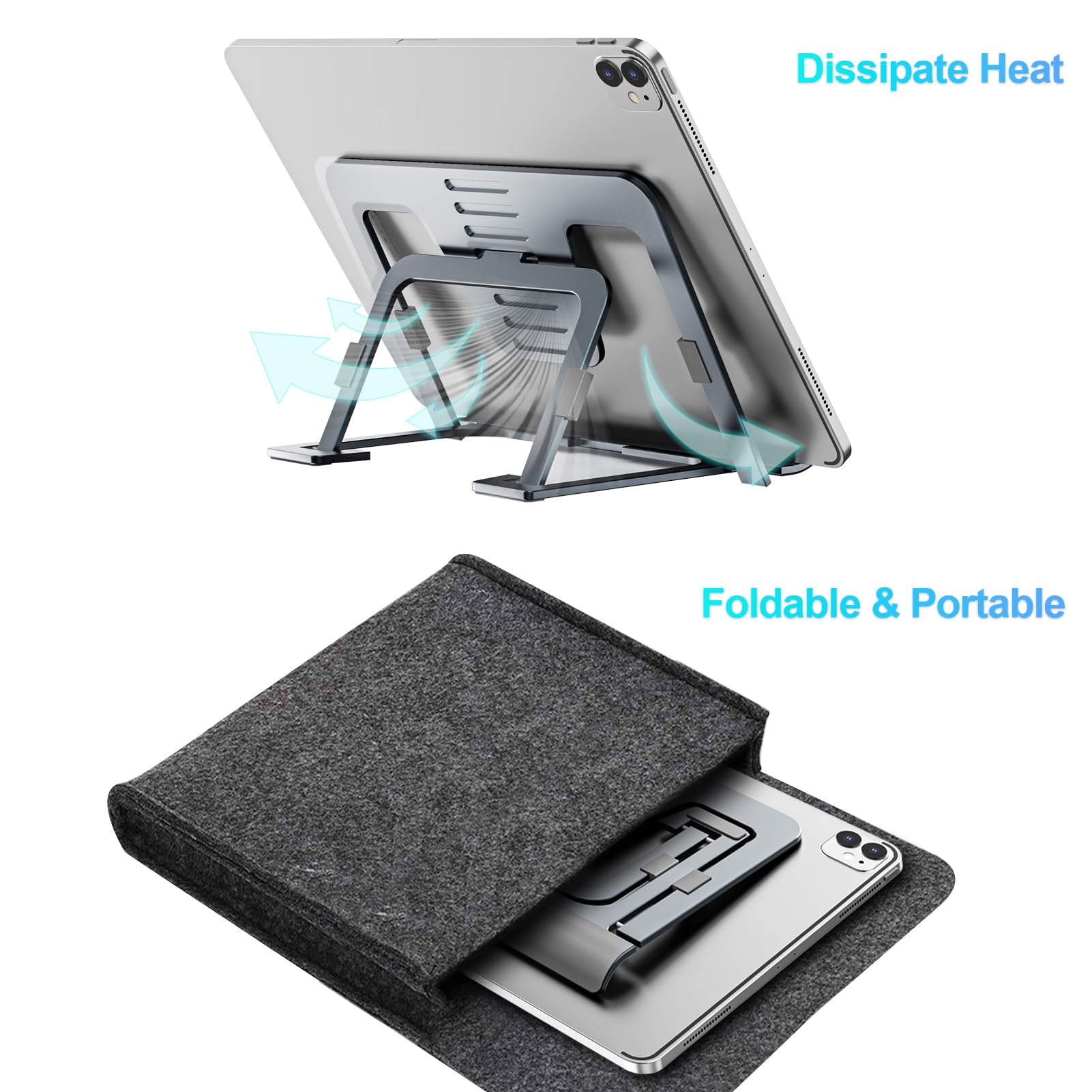 Supporto Tablet Regolabile Pieghevole in Alluminio Portatile per Tavolo Compatibile iPad Pro Air Mini Samsung Tab Surface Pro Kindle Fire 7-13" Grigio