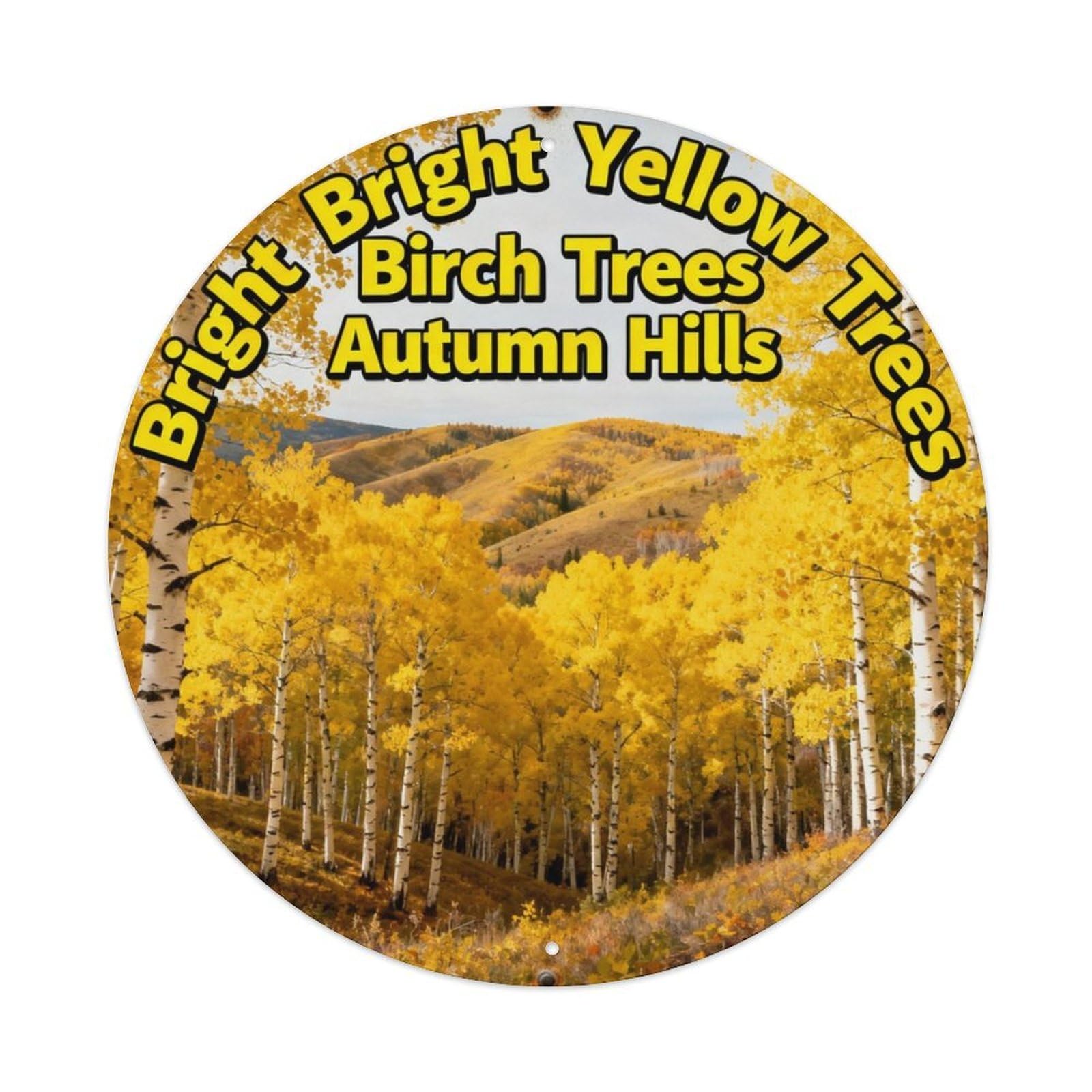 Bright Yellow Birch Trees Autumn Hills Metal Tin Sign Plaque