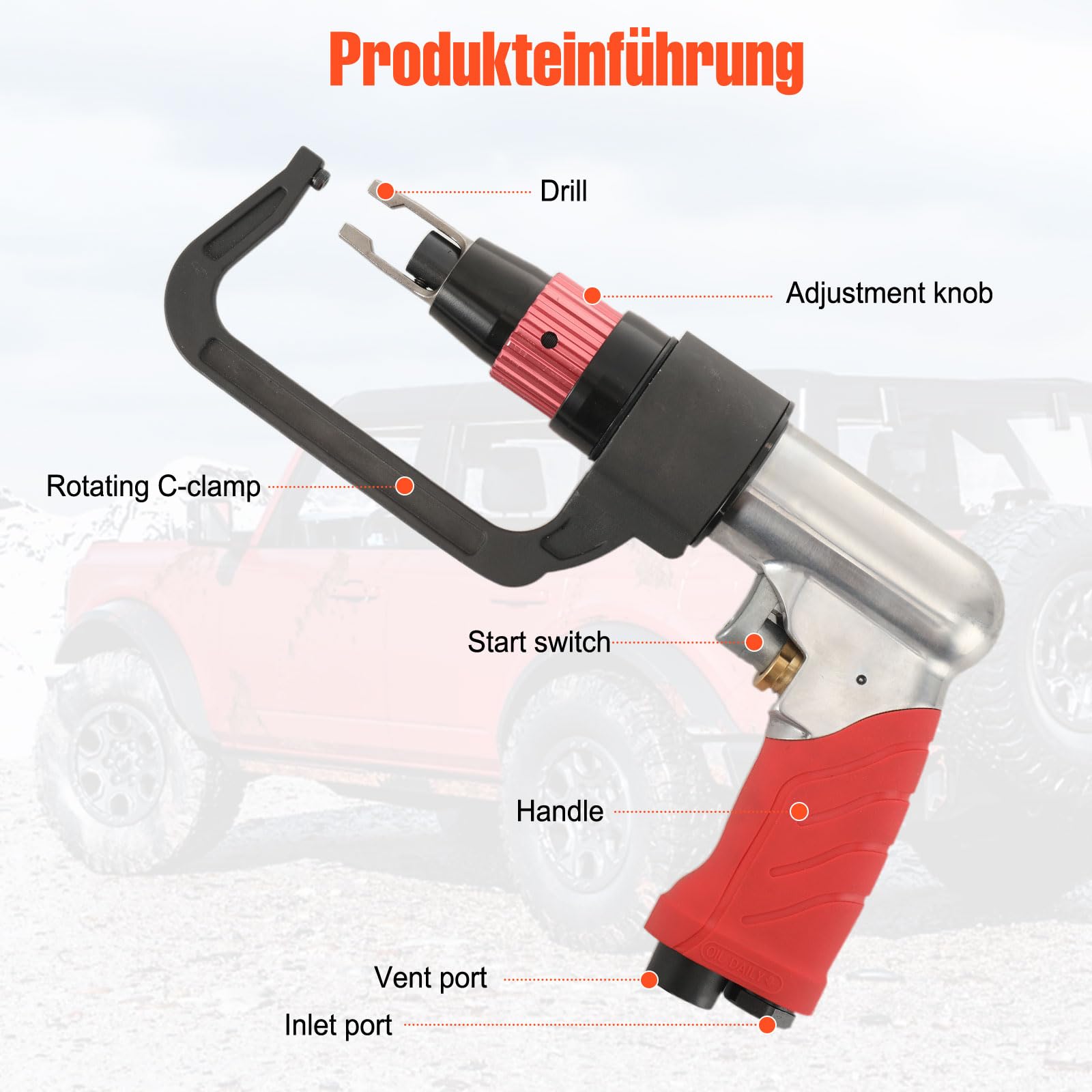 Broca de soldadura de punto de aire 1/4 de aire comprimido, fresadora de punto de soldadura, herramienta neumática para coche, portabrocas M8, 1600 rpm, ralentí, reparación de accidentes