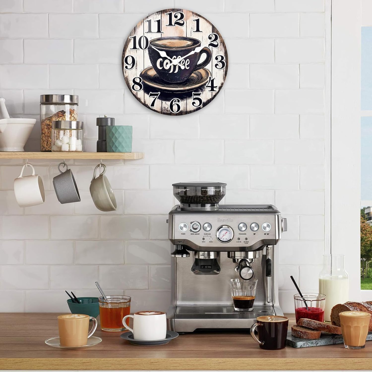 12 Inch Coffee Sign Kitchen Wall Clock,Rustic Wall Clocks Battery Operated | Kitchen Cafes Dining Room