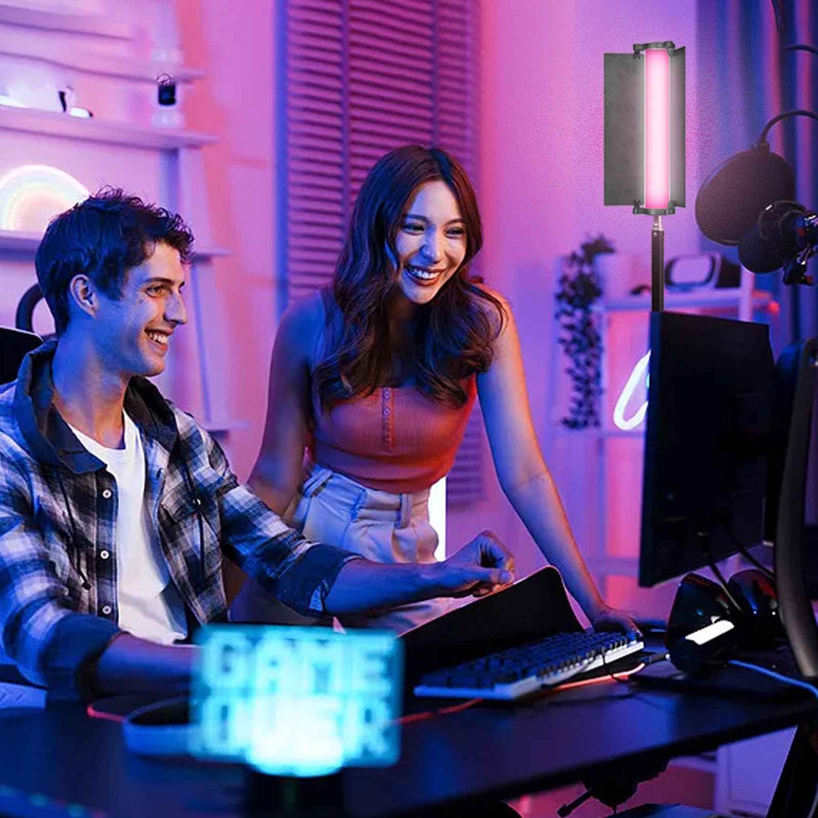 Bacchetta Luminosa Video RGB con Treppiede, Illuminazione Fotografica a LED Colorata da 15 W con estremità Magnetiche, Temperatura di Colore Regolabile