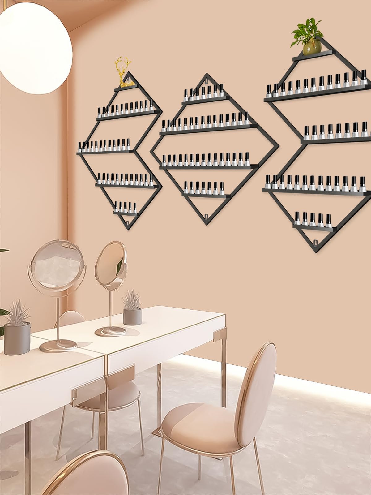 3 Pezzi Scaffali per Smalto da Parete in Metallo, Kalolary Nero Espositore Vetrine per Cosmetici Rossetto Profumo Mensola a Muro Organizzatori di Oli Essenziali per la Casa Spa Nail Salon Negozio