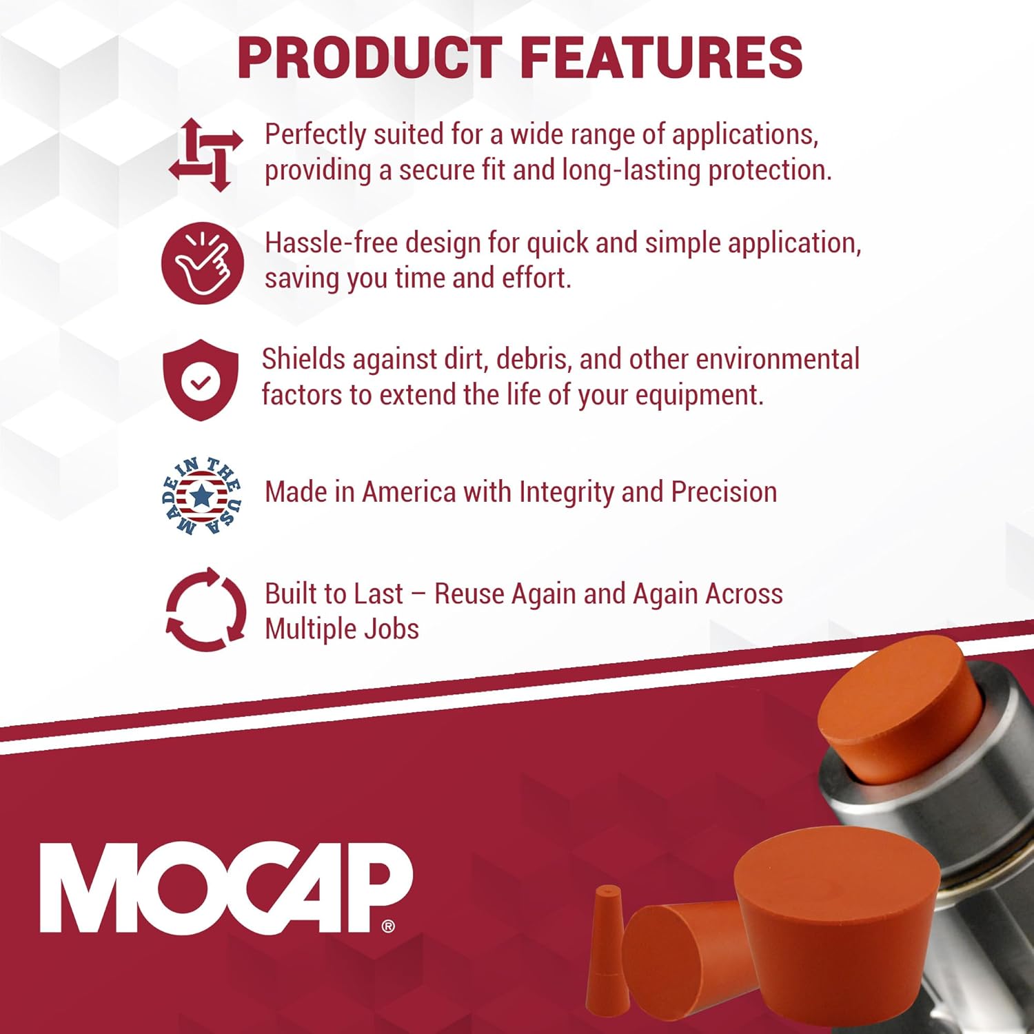 MOCAP Tapered Silicone Rubber Plugs (MSP Series) – Versatile & Durable Silicone Material, Reusable, Perfect for E-Coating, Powder Coating, & Chrome Plating Applications - 225 Total Pcs