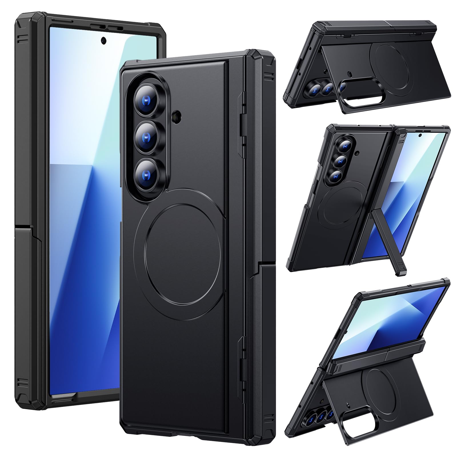 Etui magnetyczne do Samsung Galaxy Z-Fold-7: pozioma i pionowa podstawka, kompatybilna z MagSafe, ochrona ekranu 9H, wytrzymała ochrona zawiasów, odporne na uderzenia etui ochronne TPU ZFold