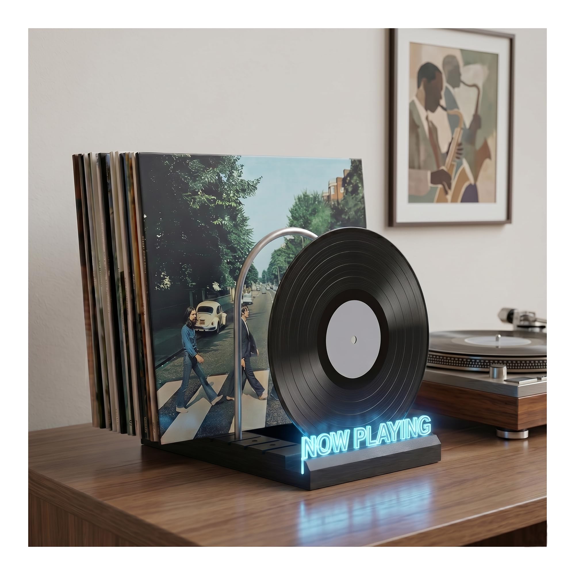 Contenitore per dischi in vinile per 60 LP, si illumina ora giocando supporto per dischi in vinile, design ispirato al vinile con luci LED a 7 colori, display per dischi in vinile, regali musicali per