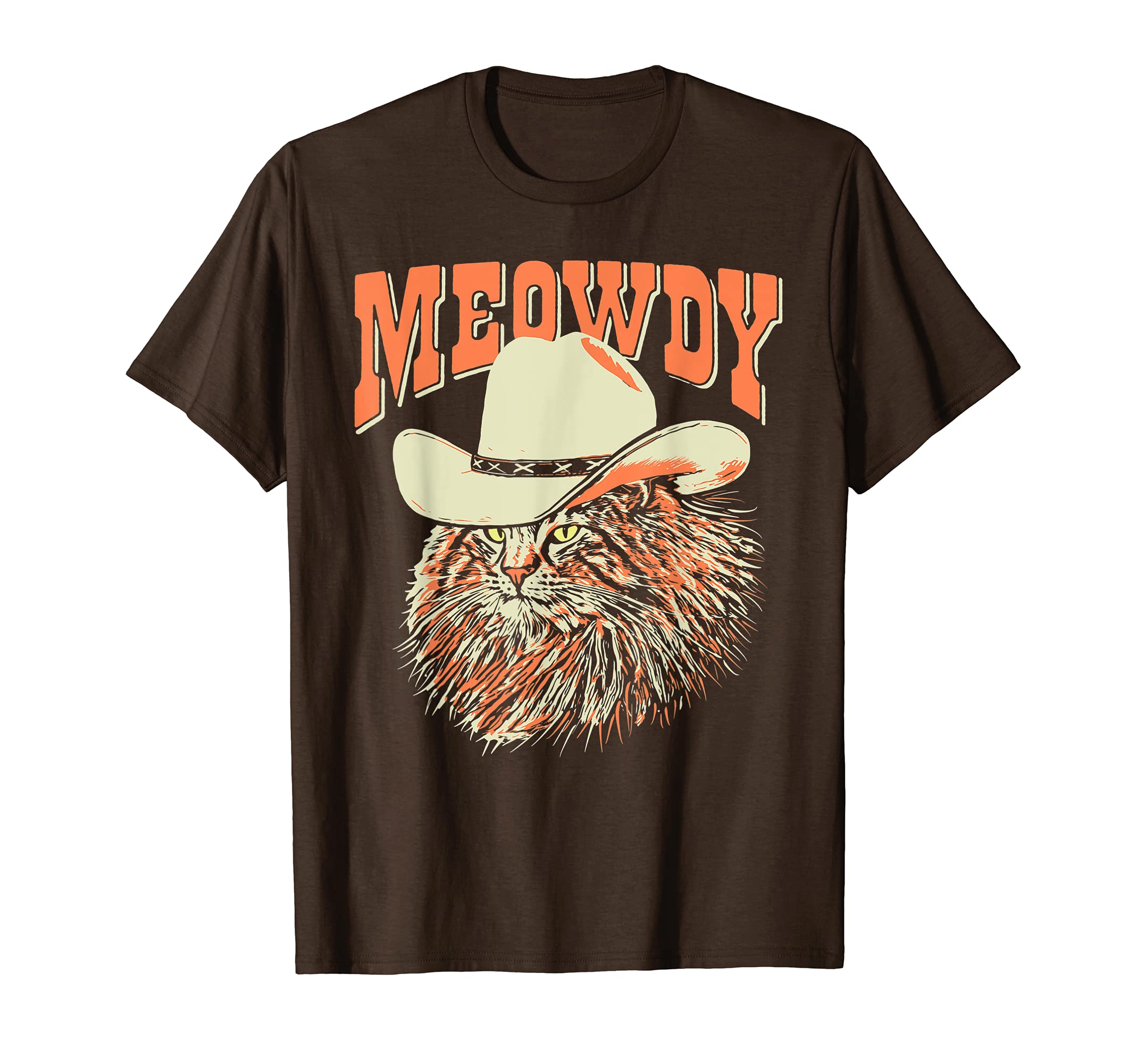 Southern TimbersMeowdy! Funny Country Music Cat Cowboy Hat Vintage Brown T-ShirtOEKO-TEX STANDARD 100