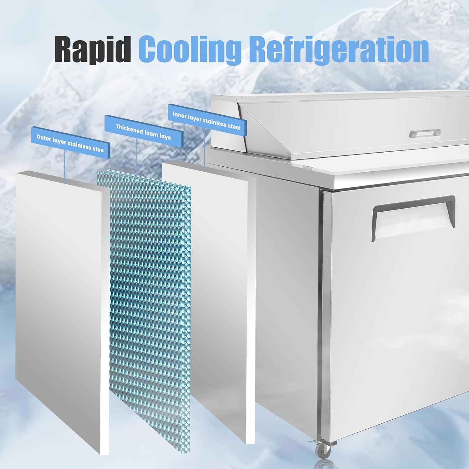 48" W Commercial Refrigerator Sandwich Salad Prep Table, Stainless Steel 2-Door Sandwich Prep Table Refrigerator, Counter Fan Cooling Refrigerator with 18 Pans for Restaurant, Bar