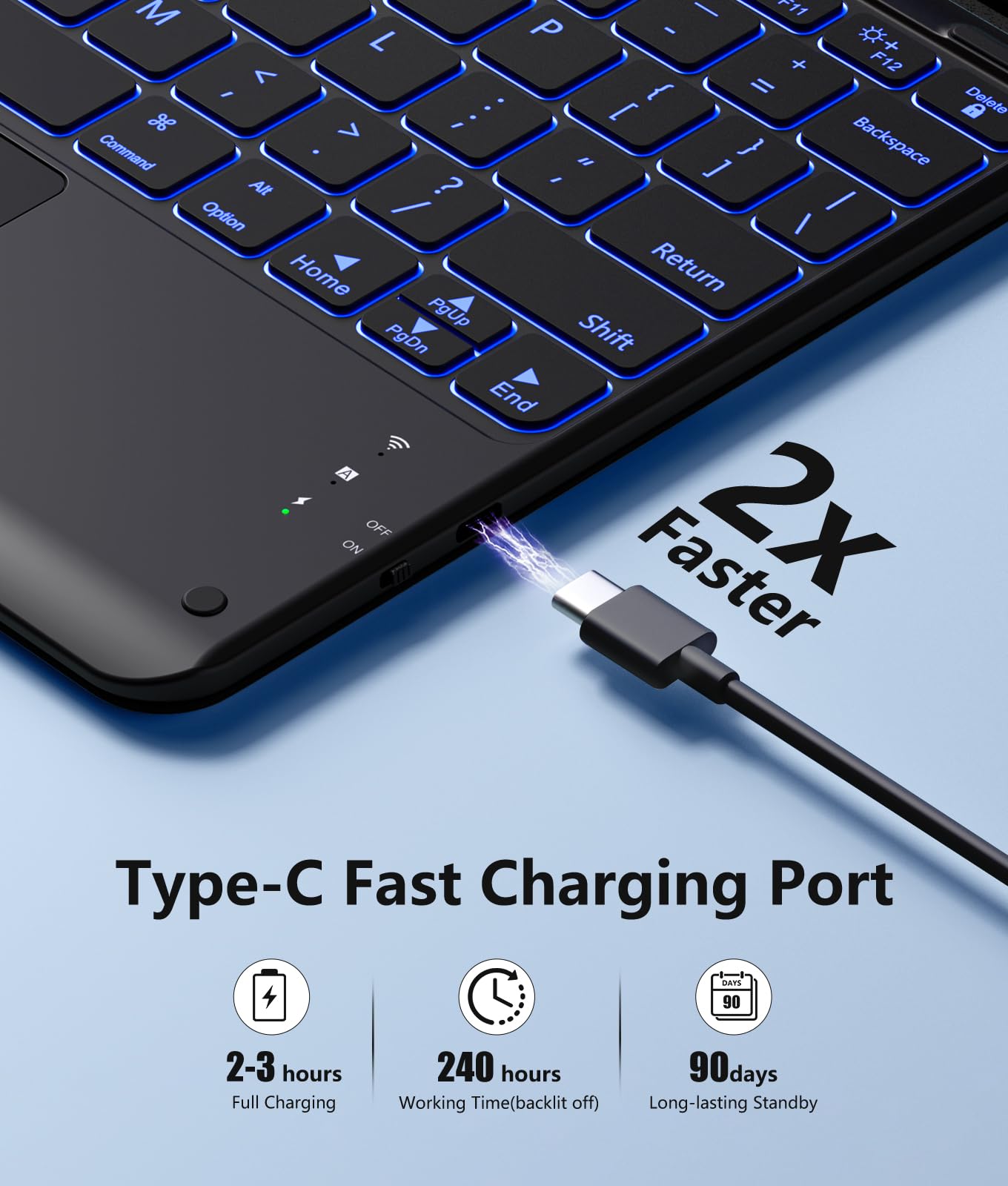 Harvopu for iPad Air 13 Inch & Pro 12.9 Case with Keyboard - Multi-Touch Trackpad, 7 Colors Backlit, Detachable Folio Keyboard Cover for iPad Pro 12.9 (6th, 5th, 4th, 3rd gen), Air 13 M3/M2 (): Black