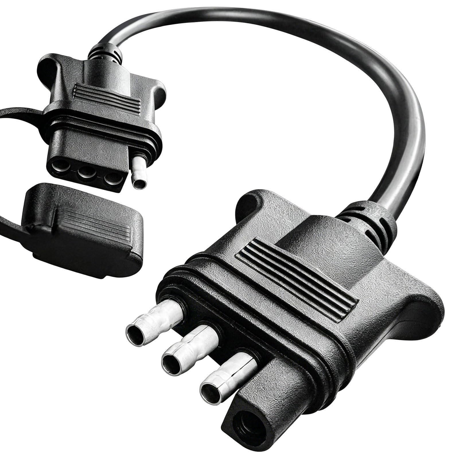 12-Inch 4-Pin Trailer Connector – 18 AWG Heavy Duty Shielded 4-Way Flat Trailer Light Extension Cable, 1-Foot Quick Bridge Connection with Waterproof Cap, Thick Rugged Copper Tail Light Wiring Harness