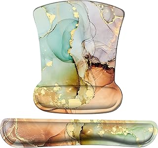 iCasso Ergonomic Memory Foam Keyboard Wrist Rest Pad and Mouse Wrist Rest Pad Set, Comfortable and Pain Relief, for Typing and Gaming, Office Home Mechanical Keyboard Use (Gilt Marble, Keyboard and Mouse Wrist Rest Pad)