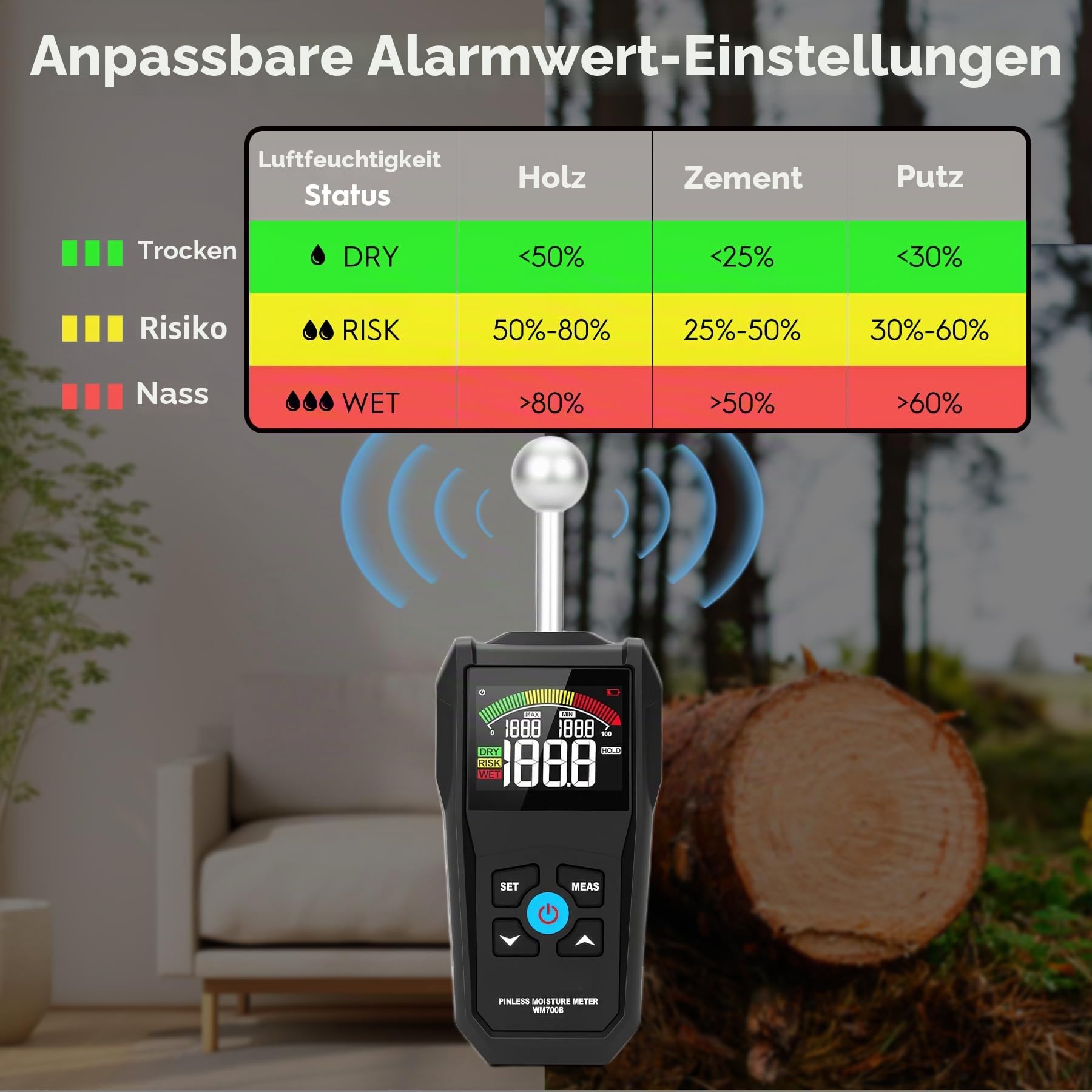 Feuchtigkeitsmessgerät Ofeace Feuchtigkeitsmessgerät Wänd mit Kugelsensor für Zerstörungsfreie Bereichsscans 20-40 mm Moisture Meter für Mauerwerk, Holz, Beton, Estrich & Gips Holzfeuchtemessgerät