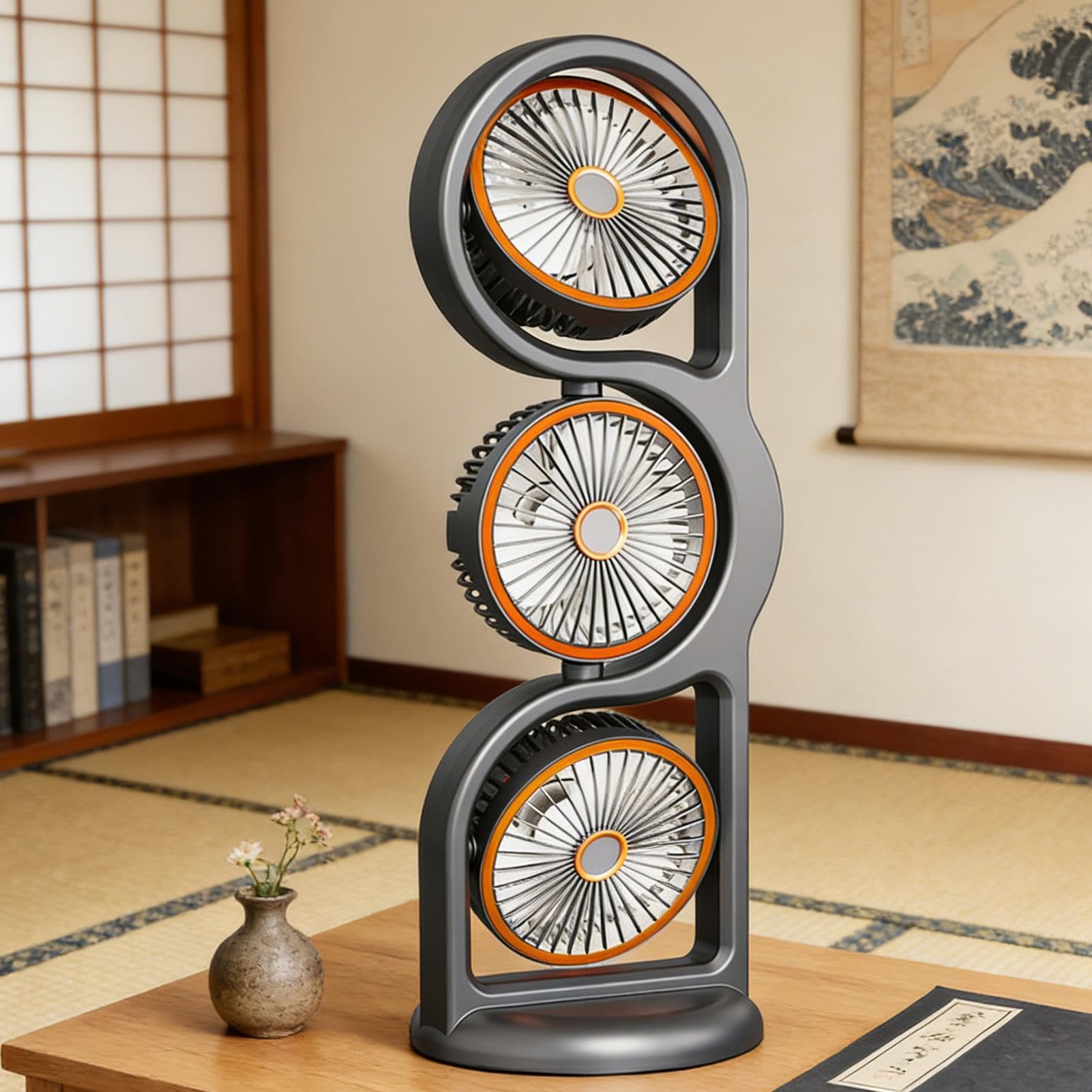Ventilatore da Scrivania per Ufficio 5 Modalità 3 Teste Rotazione a 360° | Ventilatore Da Tavolo Portatile A Tre Teste per Casa Appartamento Camera da Soggiorno Ufficio Viaggi