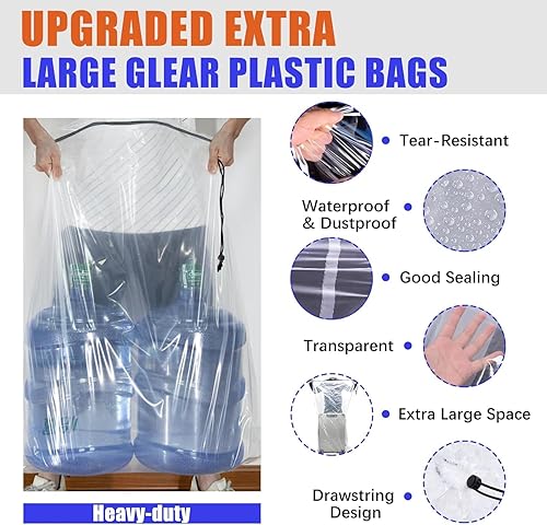 Miniatura 3 de Bolsas de plástico transparentes extra grandes con cordón de 32 x 42 pulgadas, paquete de 3 (4 mil), a prueba de polvo, a prueba de humedad,