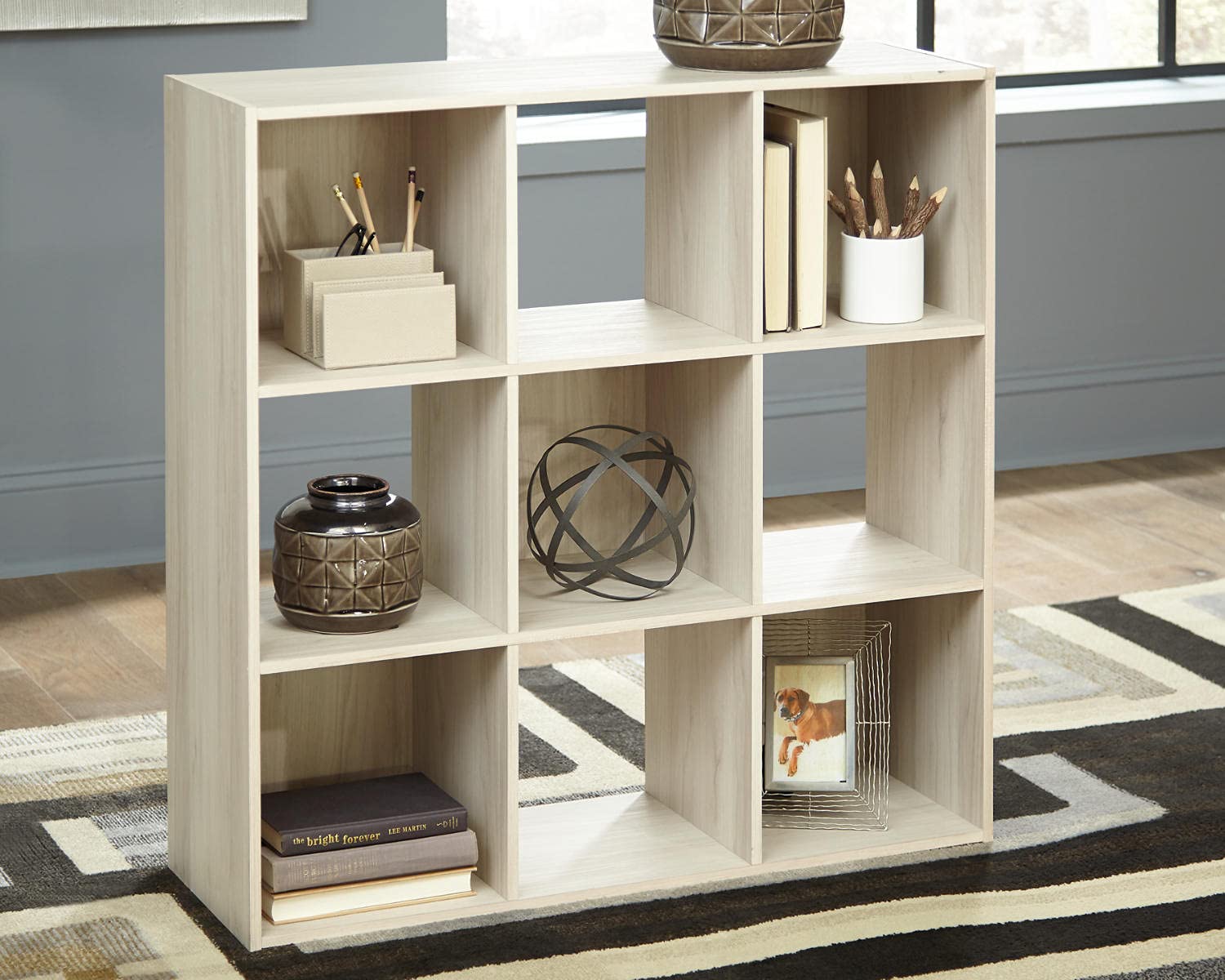 Signature Design by Ashley Socalle Modern 9 Cube Storage Organizer or Bookcase, Whitewash