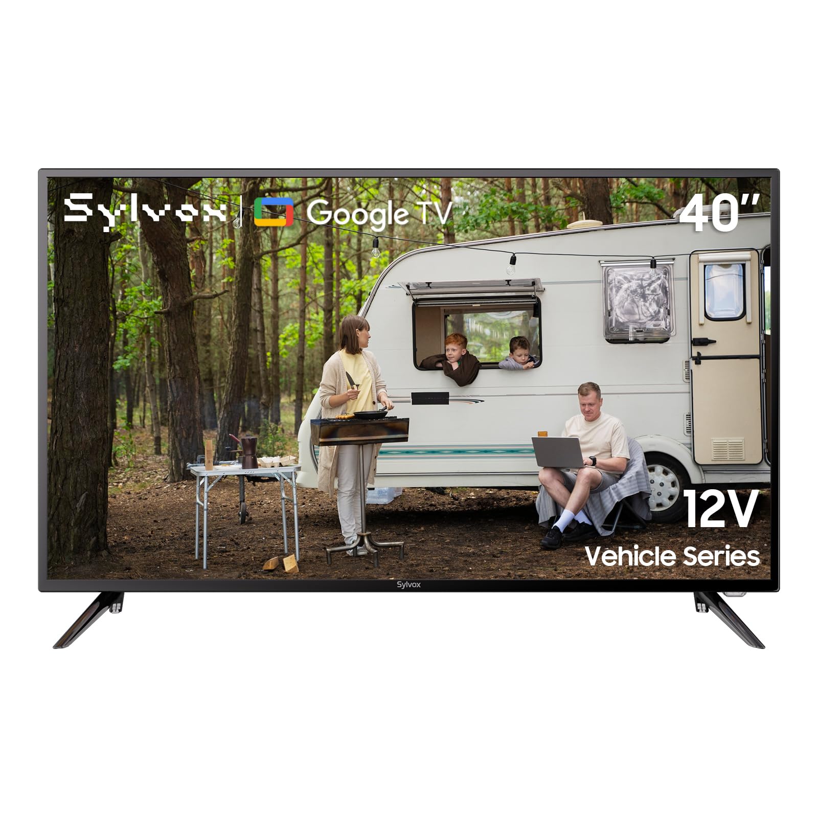 SYLVOX 40 inch Smart TV, 1080P FHD, HiFi Speakers, DC/AC Powered, Wide Voltage Protection, Works with Google Assistant, App Store, 12V TV for Motorhomes, Caravan, Home, Vehicle