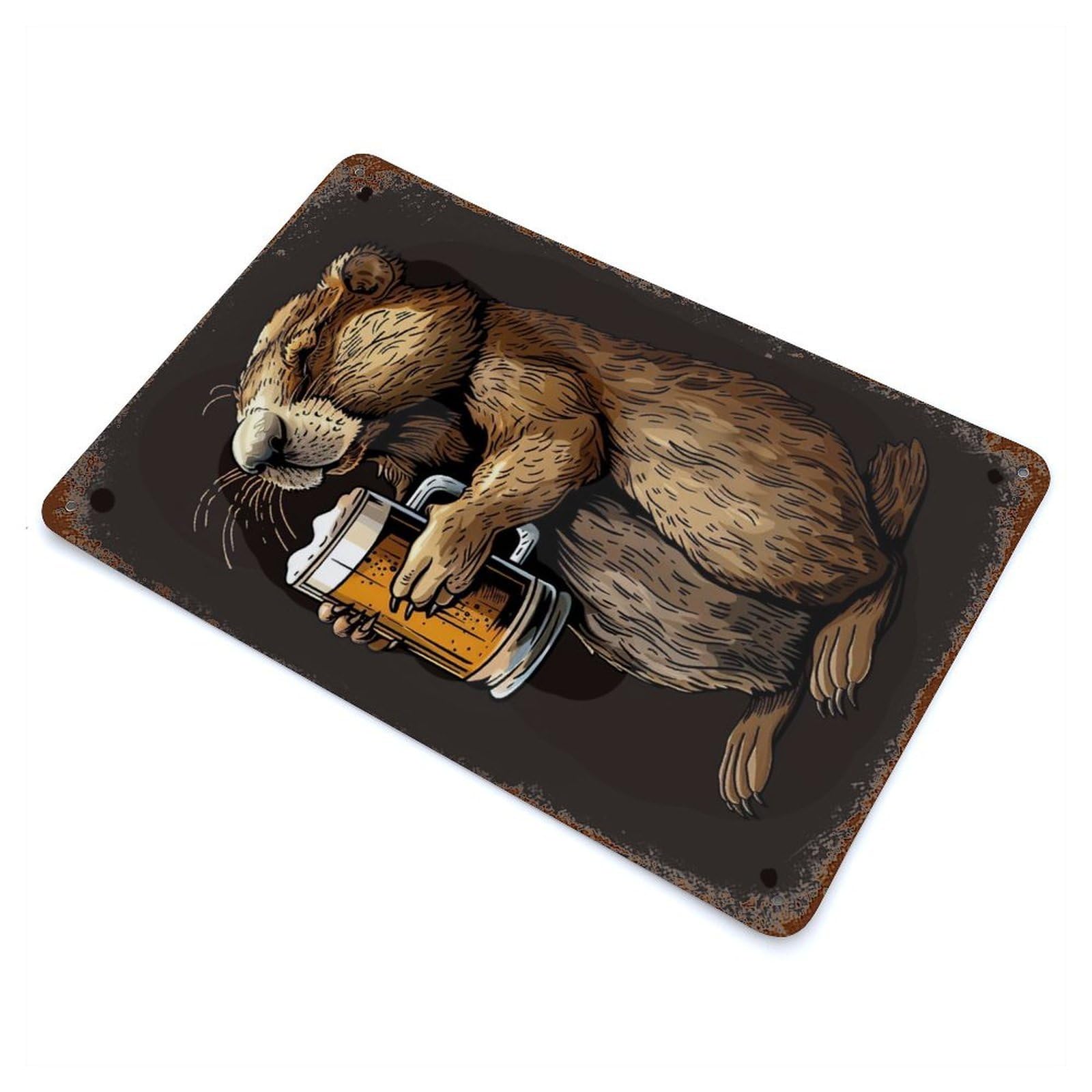 Rust Effect Groundhog Beer Rusty Metal Tin Sign 11.8"x7.9", Old School Wall Decor for Basement, Hobby Room And Garage Decor