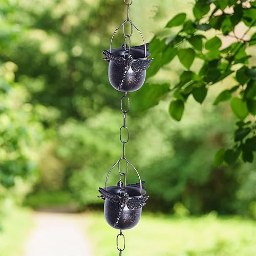 Miniatura 6 de TZSSP Cadena de lluvia, cadenas de lluvia de cobre, 12 tazas, cadena de lluvia de canalón de 8 pies, cadena de captura de lluvia ajustable para